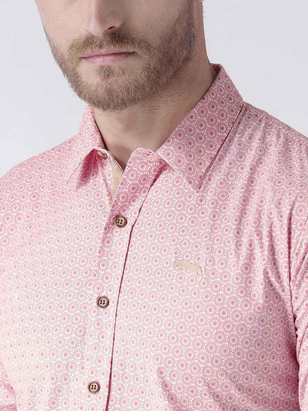 Men Pink Regular Fit Printed Casual Shirt