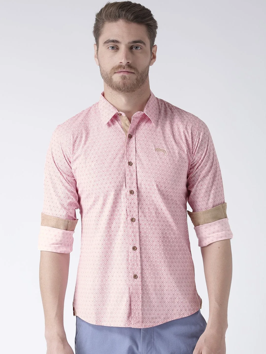 Men Pink Regular Fit Printed Casual Shirt