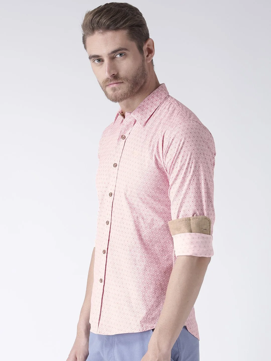 Men Pink Regular Fit Printed Casual Shirt