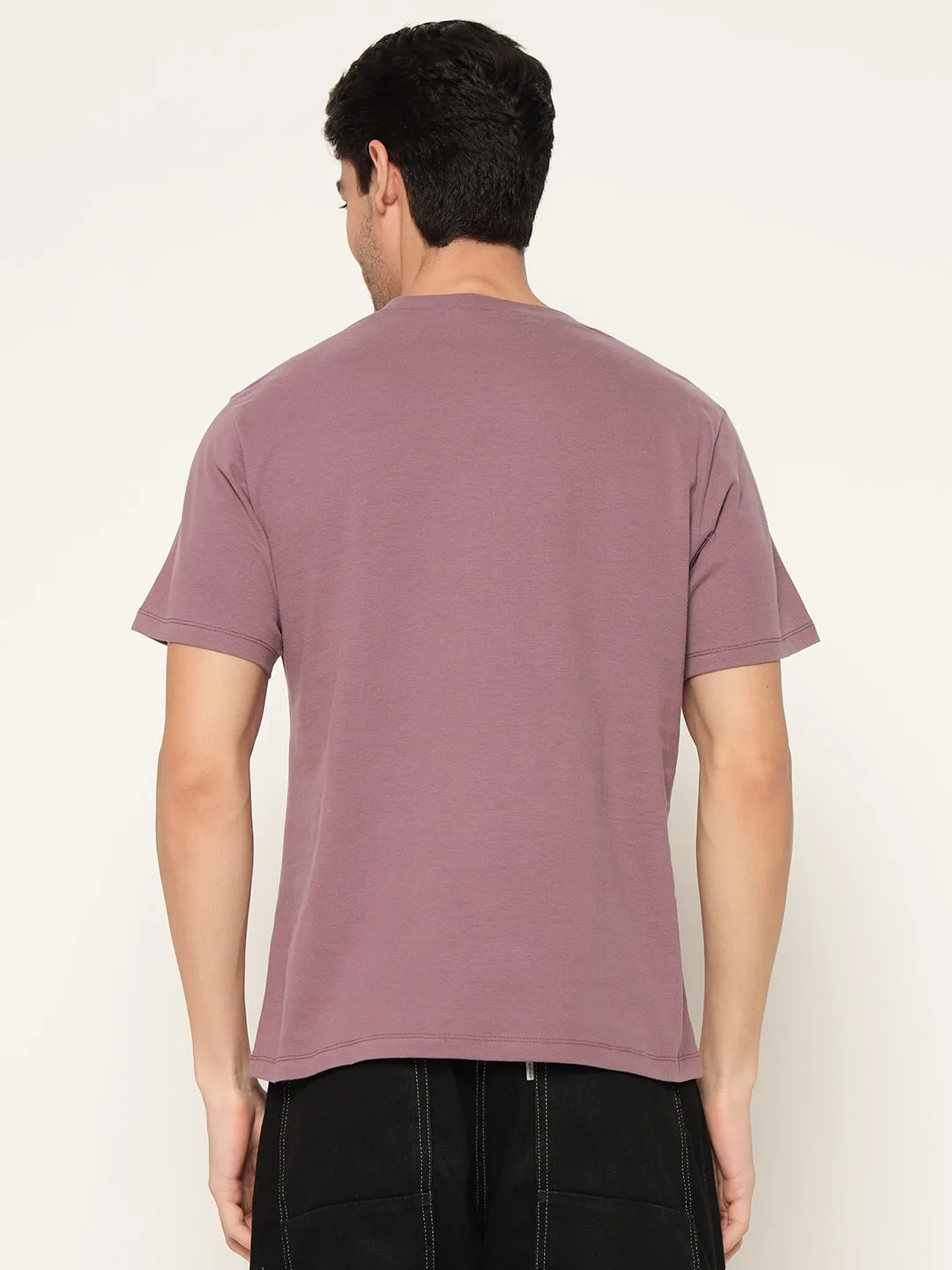 Men purple Solid Round Neck Pure Cotton T-Shirt