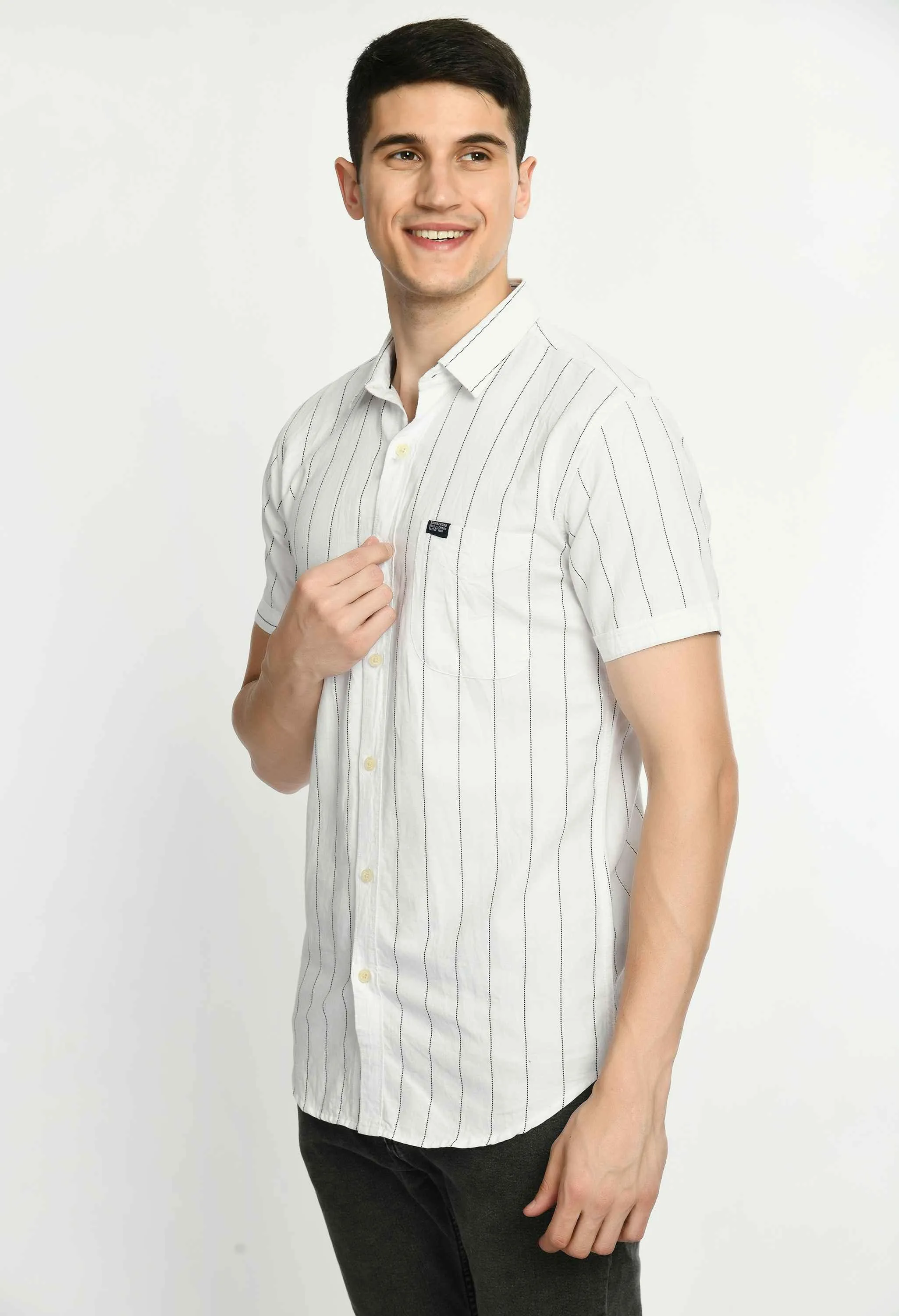 Men's Striped Cotton Short Sleeve shirt