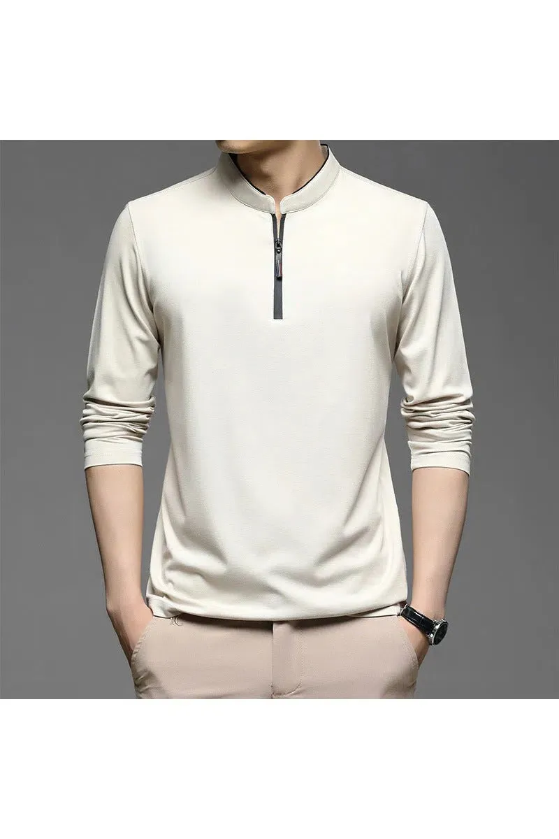 Men's Zippered Half-High Collar Cotton Shirt - Stylish and Comfortable Casual Wear