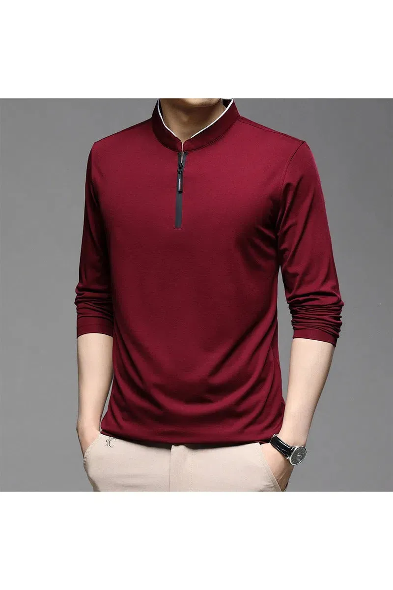 Men's Zippered Half-High Collar Cotton Shirt - Stylish and Comfortable Casual Wear