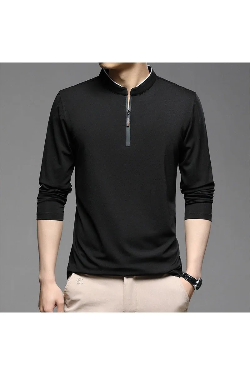 Men's Zippered Half-High Collar Cotton Shirt - Stylish and Comfortable Casual Wear