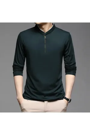 Men's Zippered Half-High Collar Cotton Shirt - Stylish and Comfortable Casual Wear