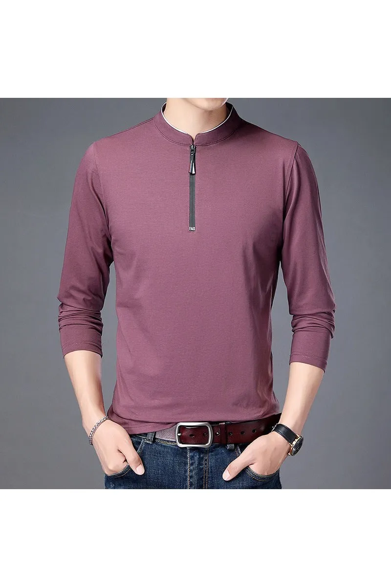 Men's Zippered Half-High Collar Cotton Shirt - Stylish and Comfortable Casual Wear