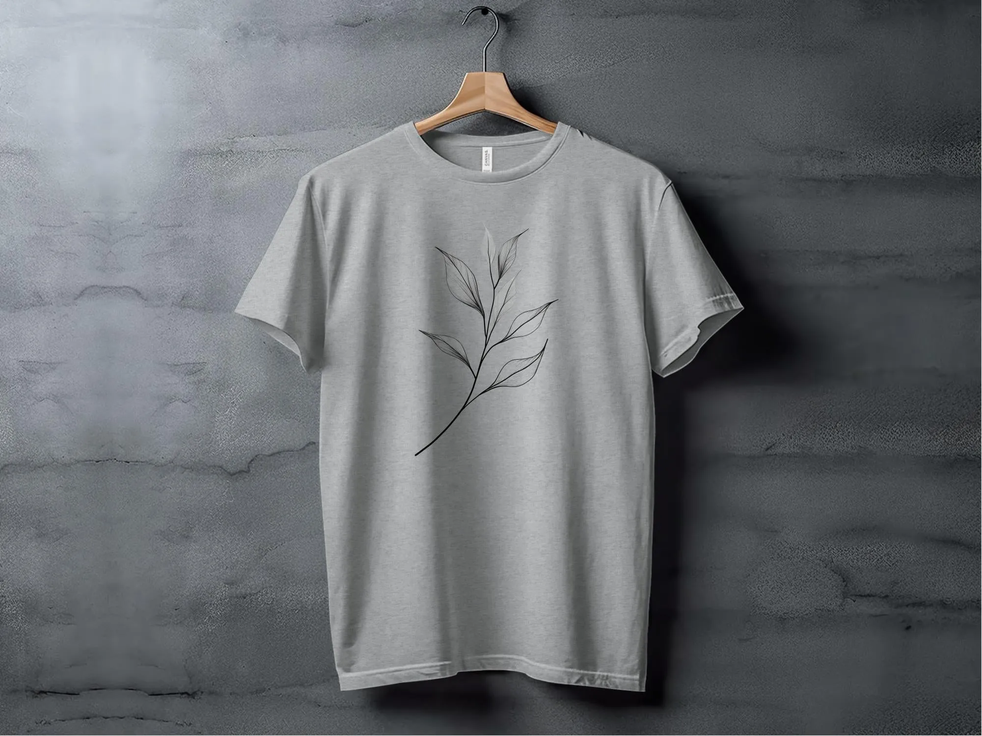 Minimalistic Nature Line Art T-Shirt, Modern Leaf Design Tee, Botanical Black and White Shirt, Nature Inspired Graphic Tee