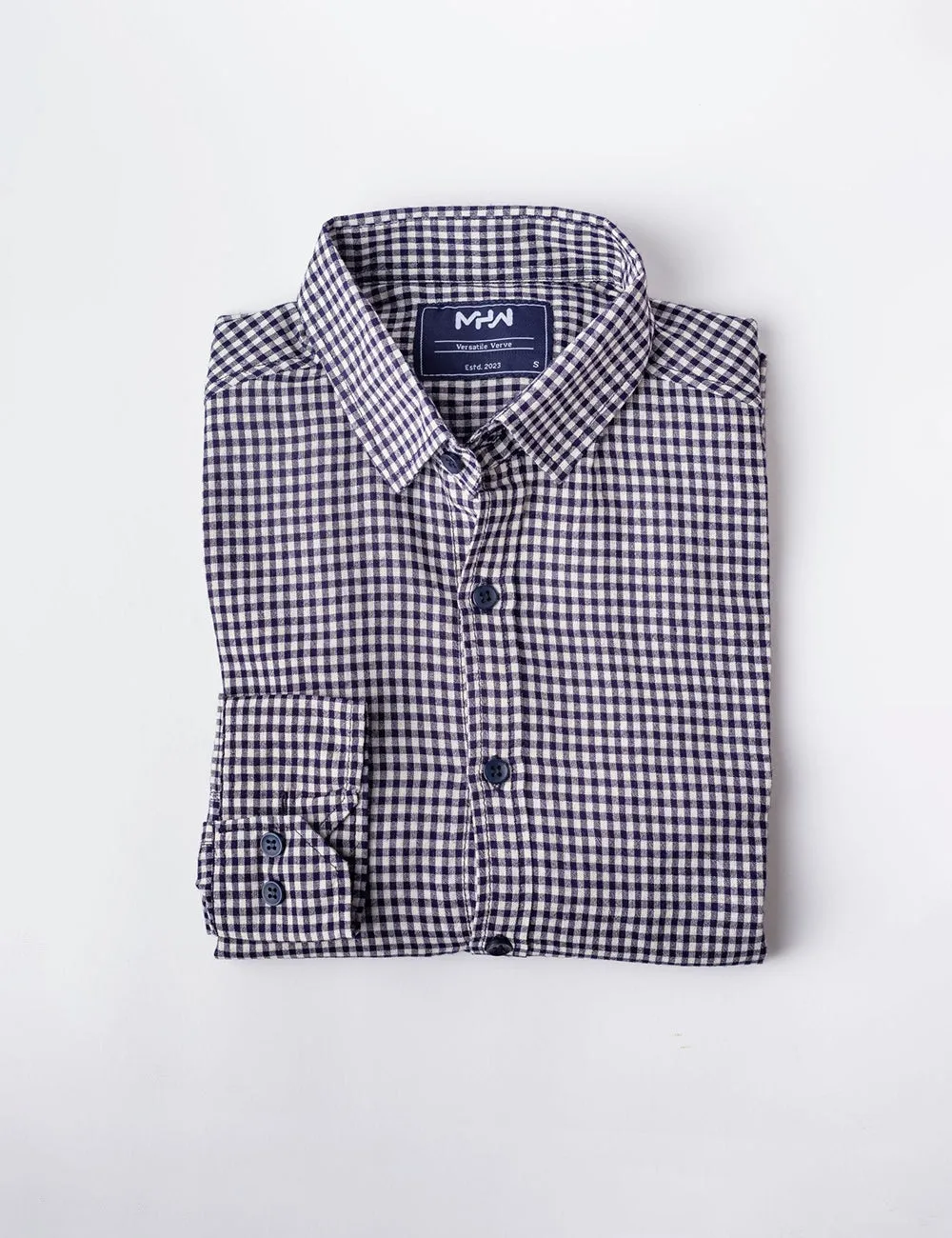 Navy Blue Gingham Casual Shirt