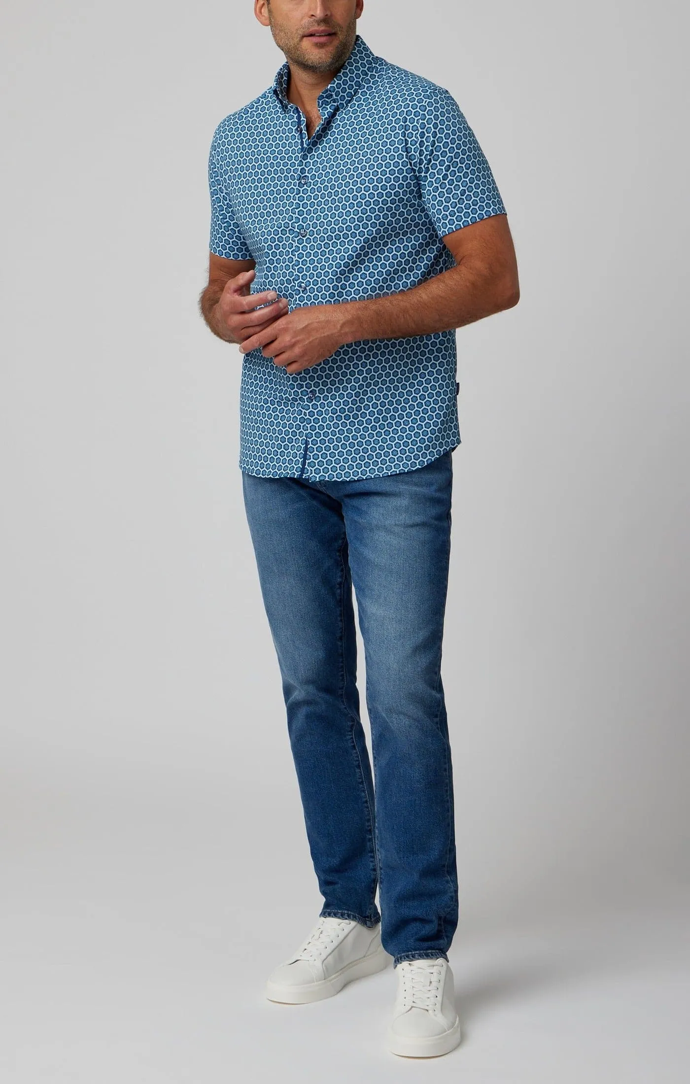 Navy Sun Hex Short Sleeve Shirt