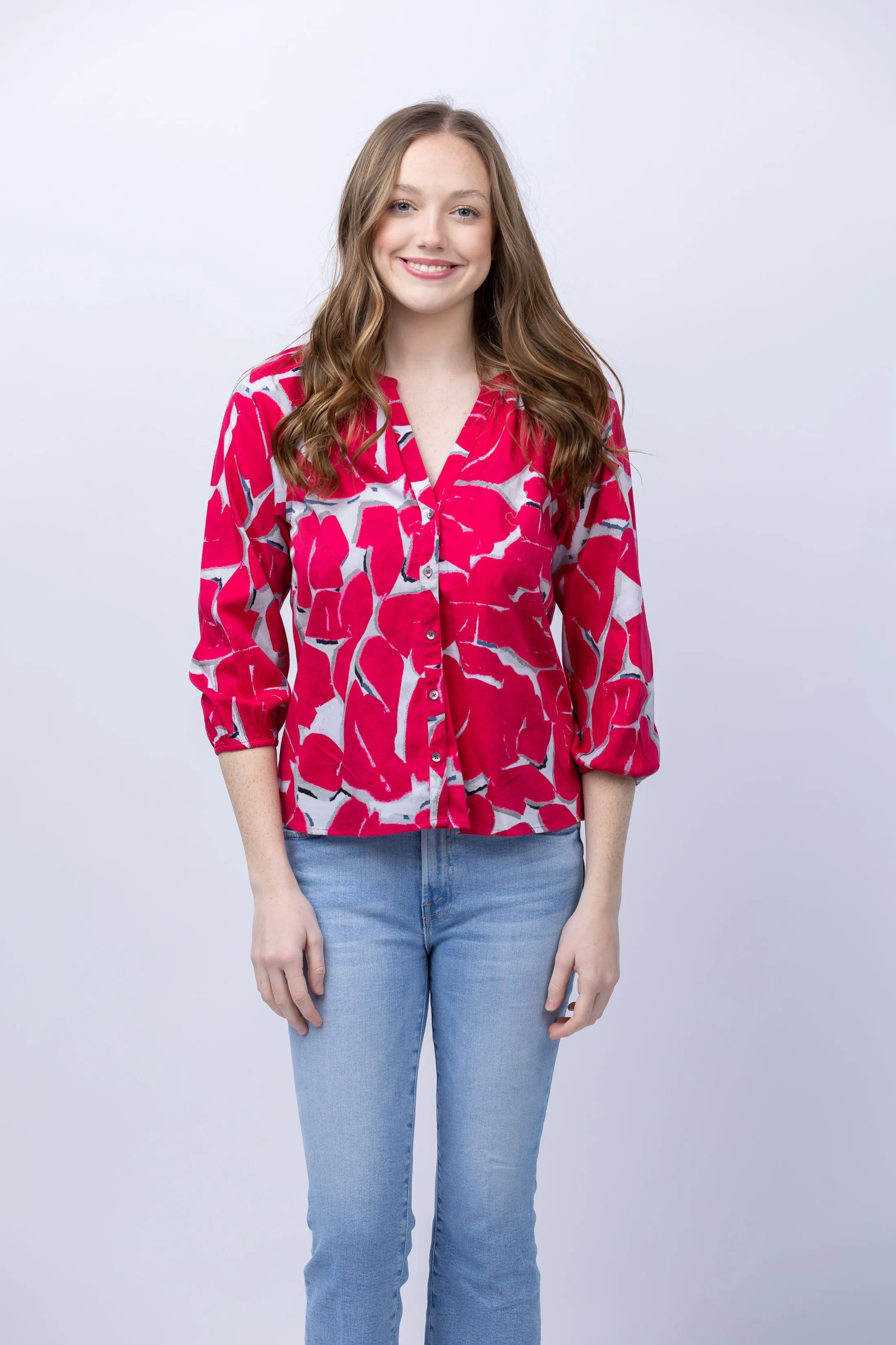 Nic   Zoe Bold Petals Shirt In Red Multi