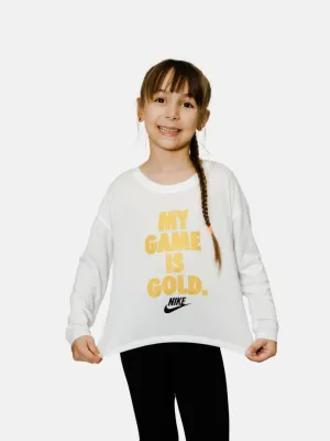 Nike Junior Girl My Game Is Gold Printed T-Shirt - White