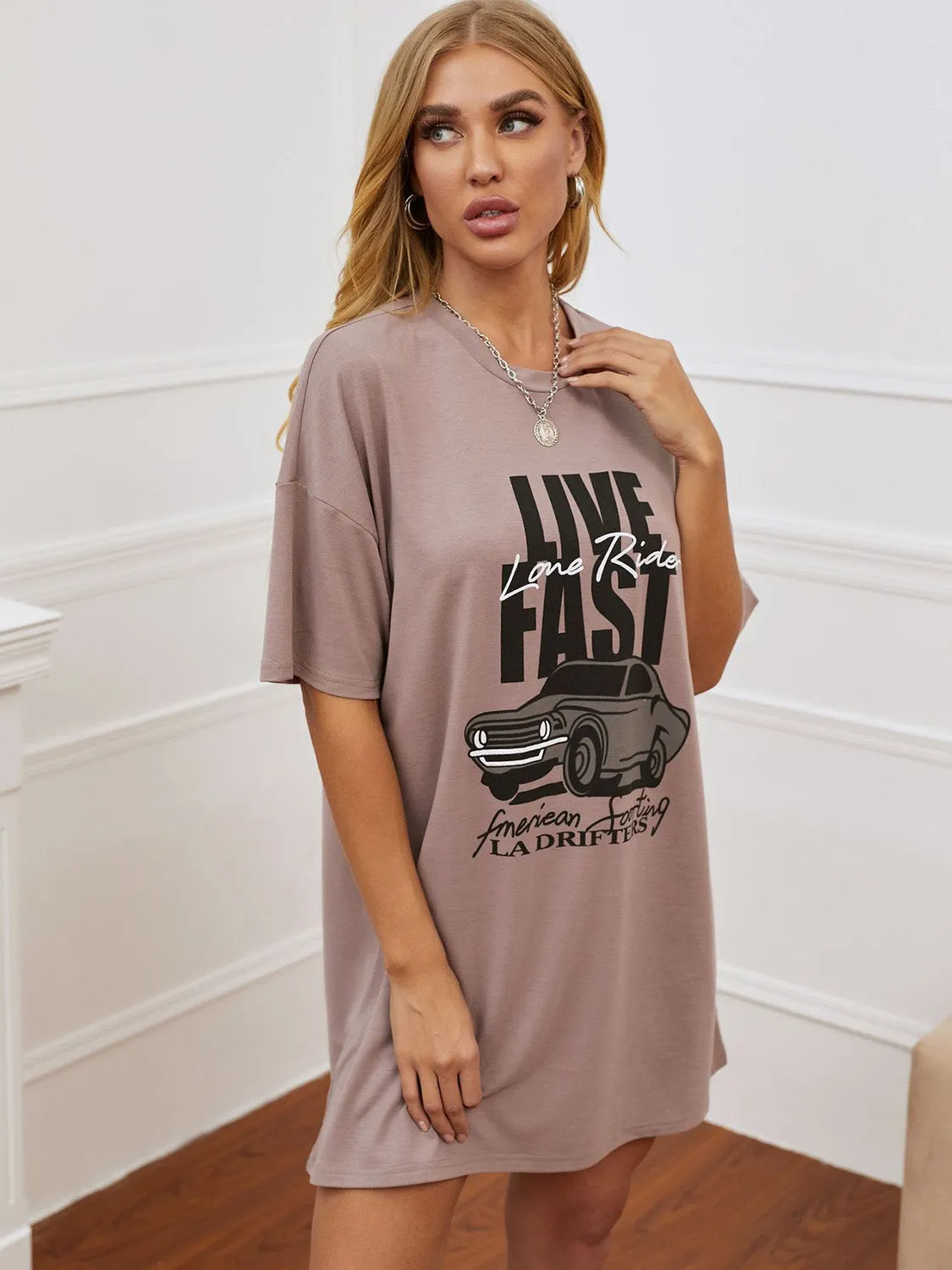 Nsquared Printed Round Neck Half Sleeve T-Shirt Dress