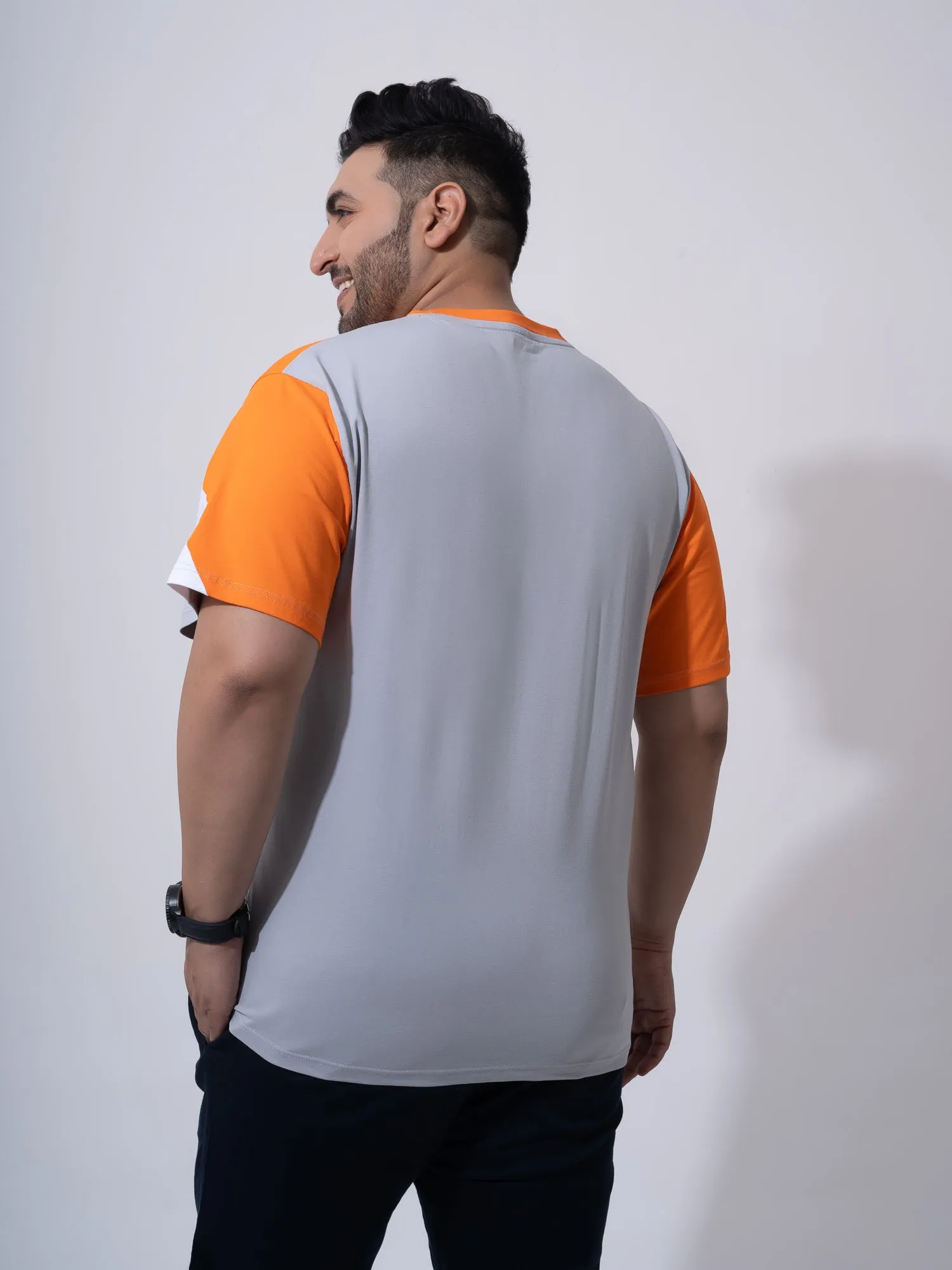 Orange white Grey colourblock Plus Size T-shirt