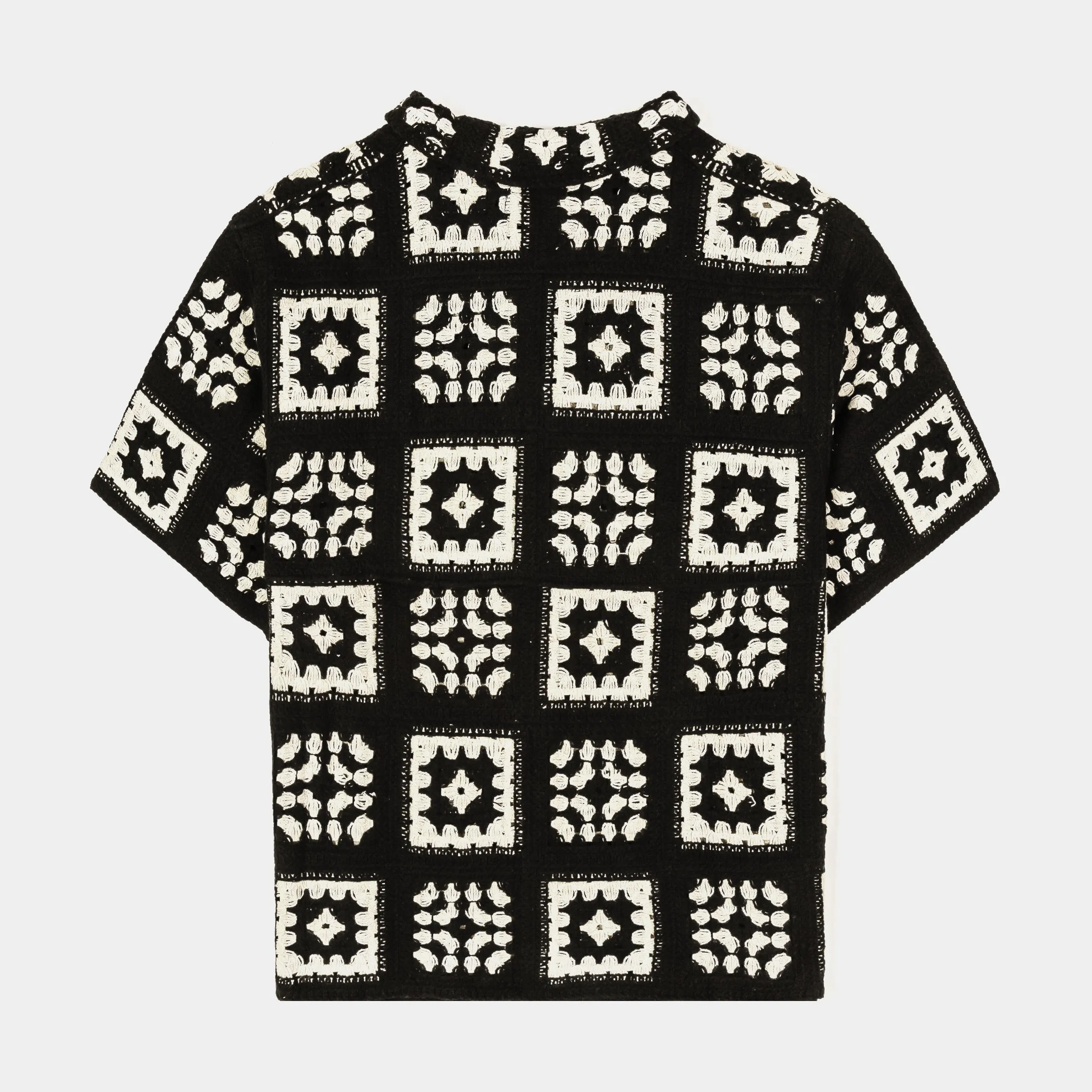 Quilt Crochet Mens Short Sleeve Shirt (Black/White)