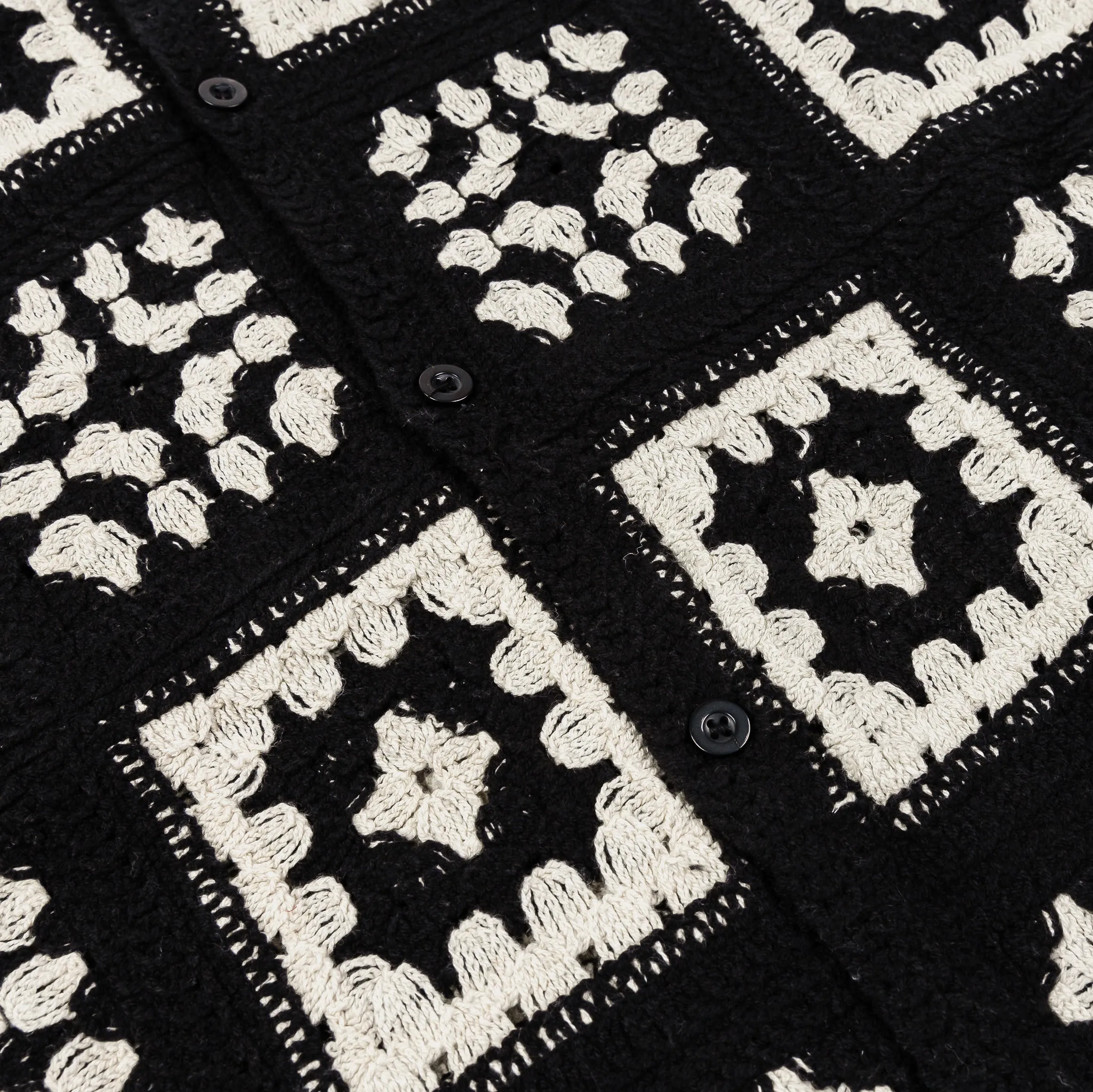 Quilt Crochet Mens Short Sleeve Shirt (Black/White)