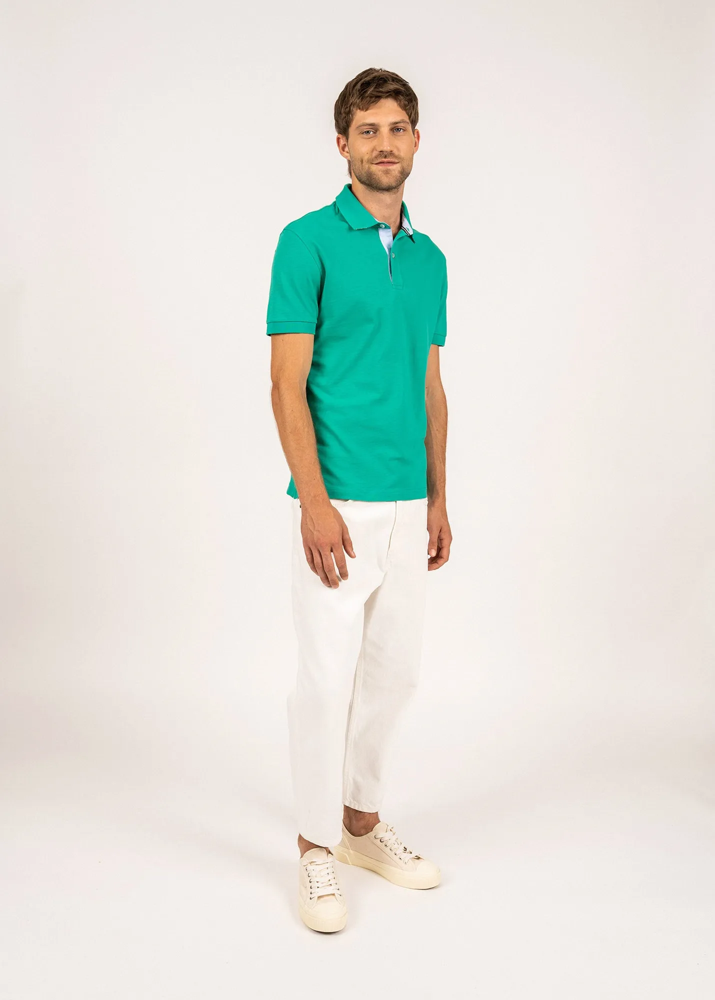 Rayan polo shirt in cotton stretch - pique knit, embroidered (ABSINTHE)