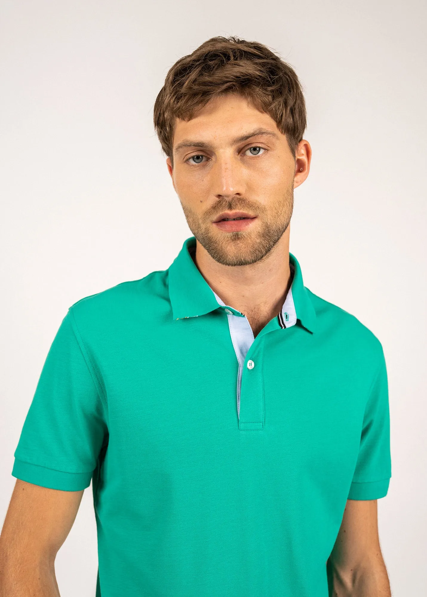 Rayan polo shirt in cotton stretch - pique knit, embroidered (ABSINTHE)