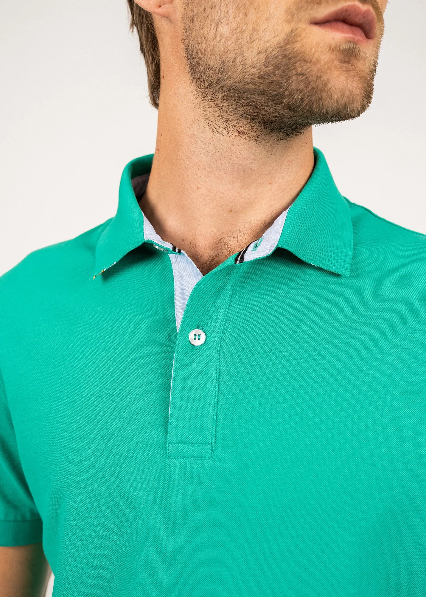 Rayan polo shirt in cotton stretch - pique knit, embroidered (ABSINTHE)