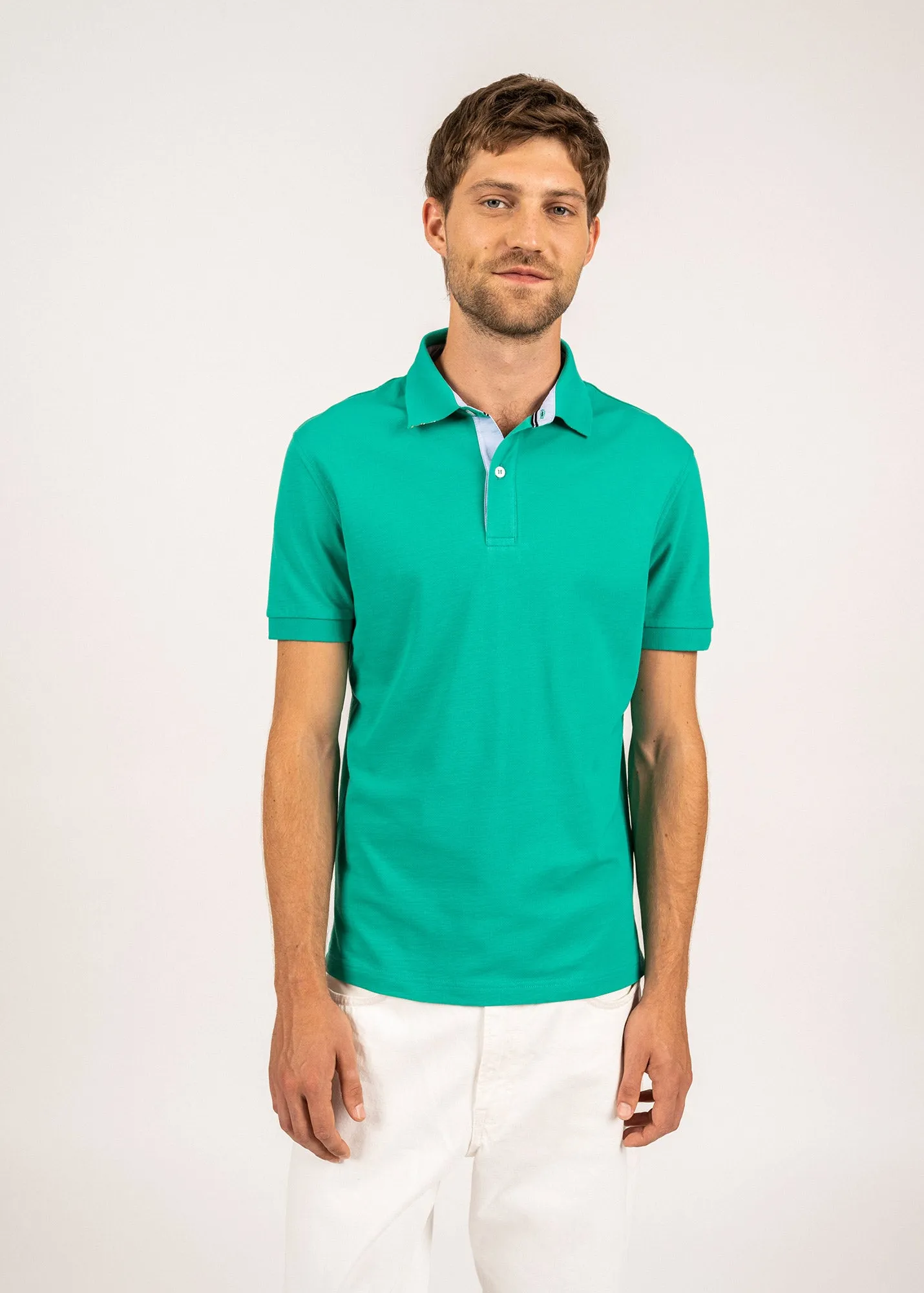 Rayan polo shirt in cotton stretch - pique knit, embroidered (ABSINTHE)