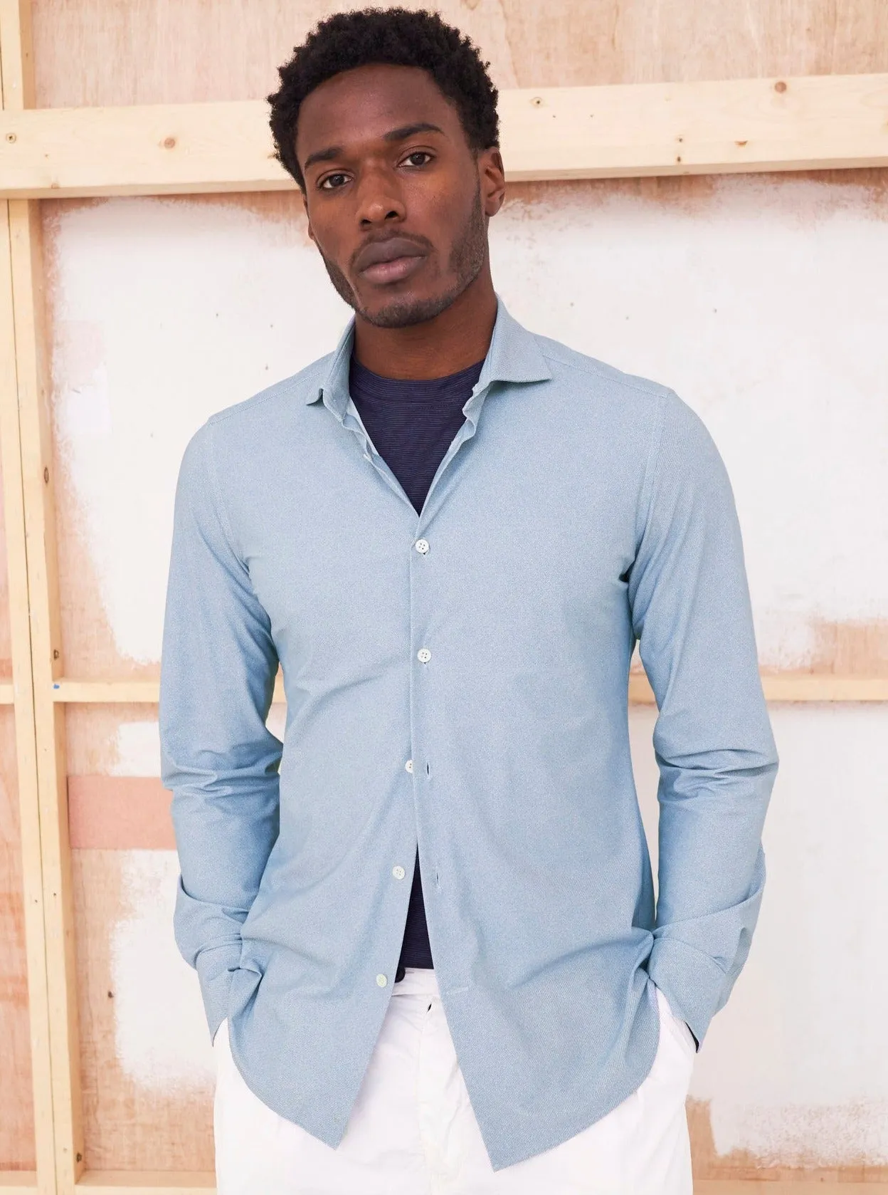 Recycled Italian Comfort Shirt - Sky Twill Print