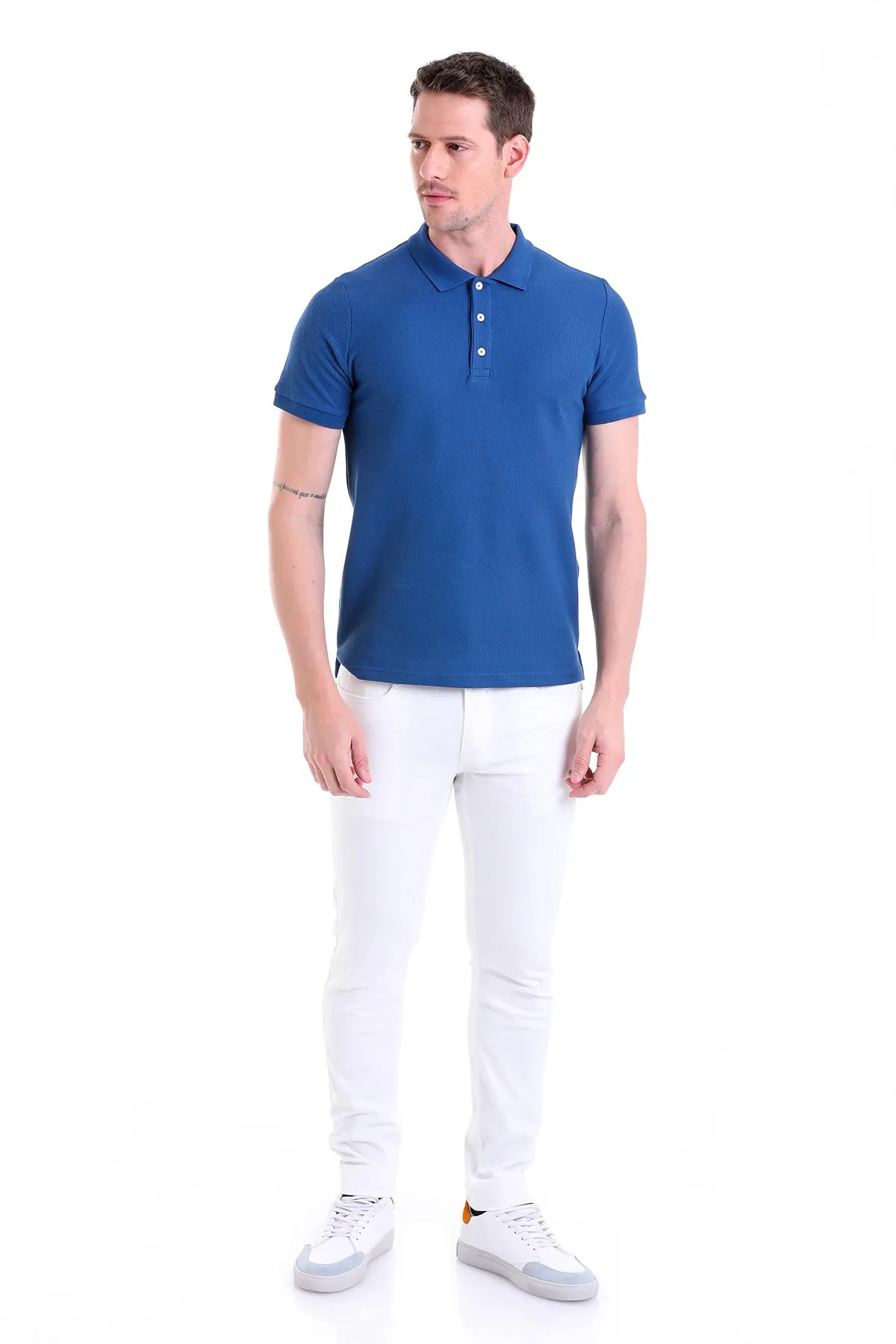 Regular Fit Basic 100% Cotton Indigo Polo T-Shirt