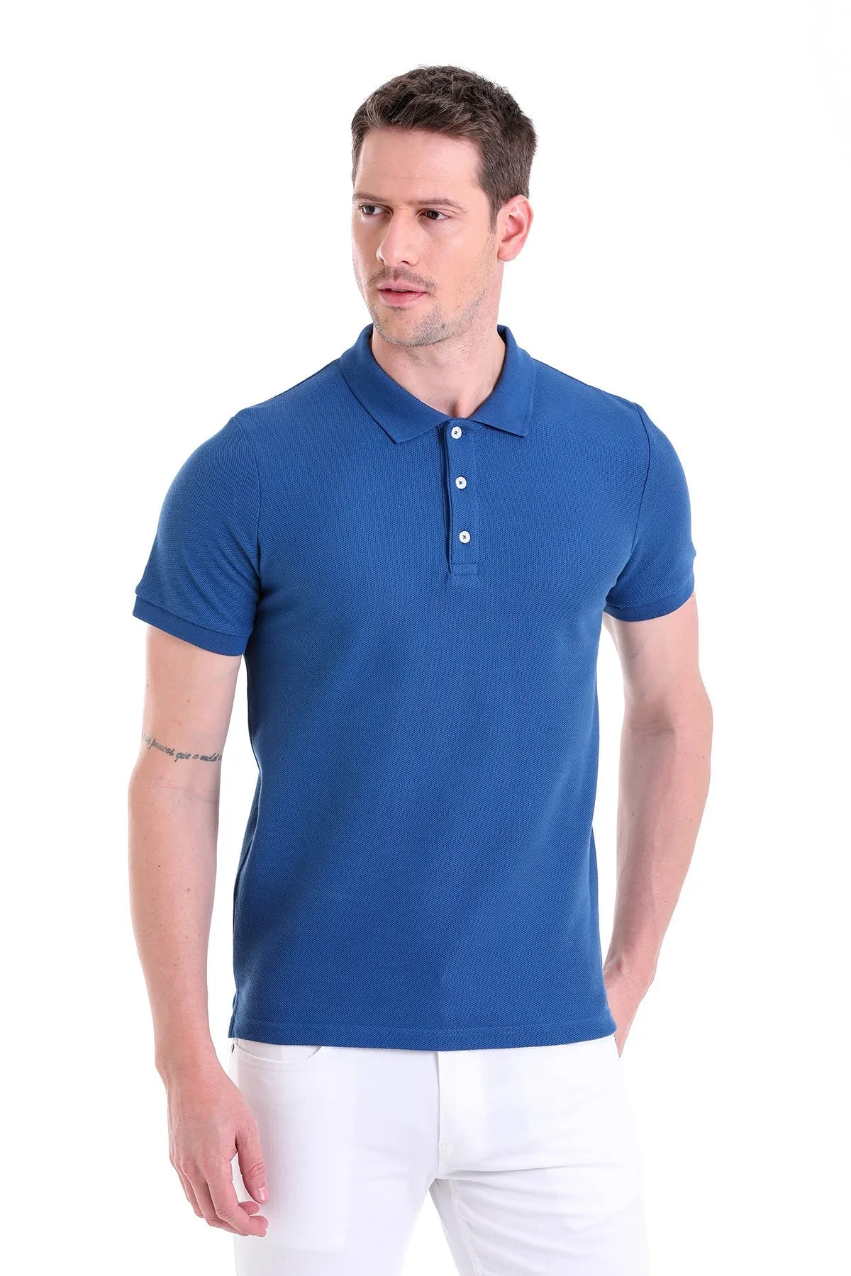 Regular Fit Basic 100% Cotton Indigo Polo T-Shirt