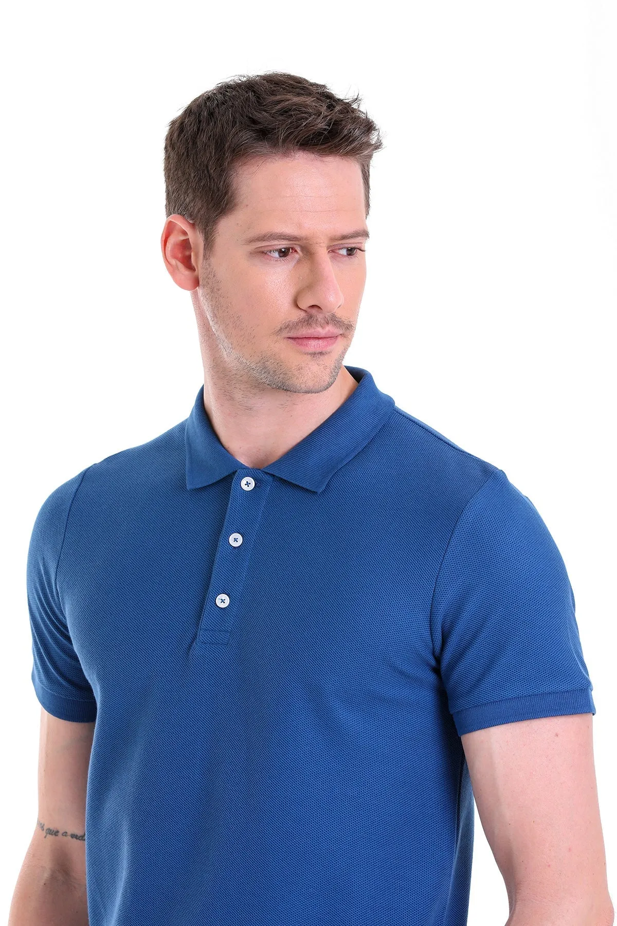 Regular Fit Basic 100% Cotton Indigo Polo T-Shirt