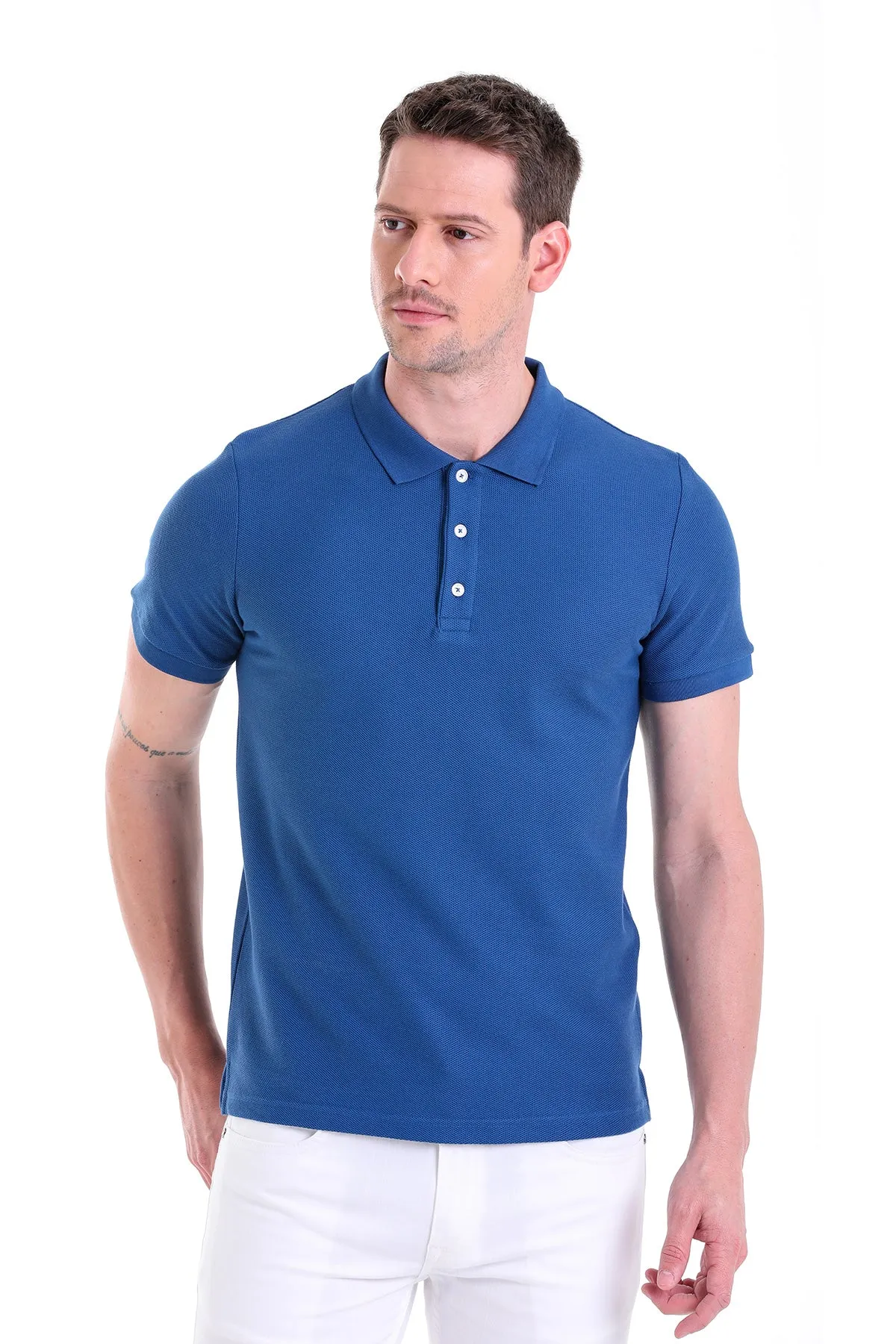 Regular Fit Basic 100% Cotton Indigo Polo T-Shirt