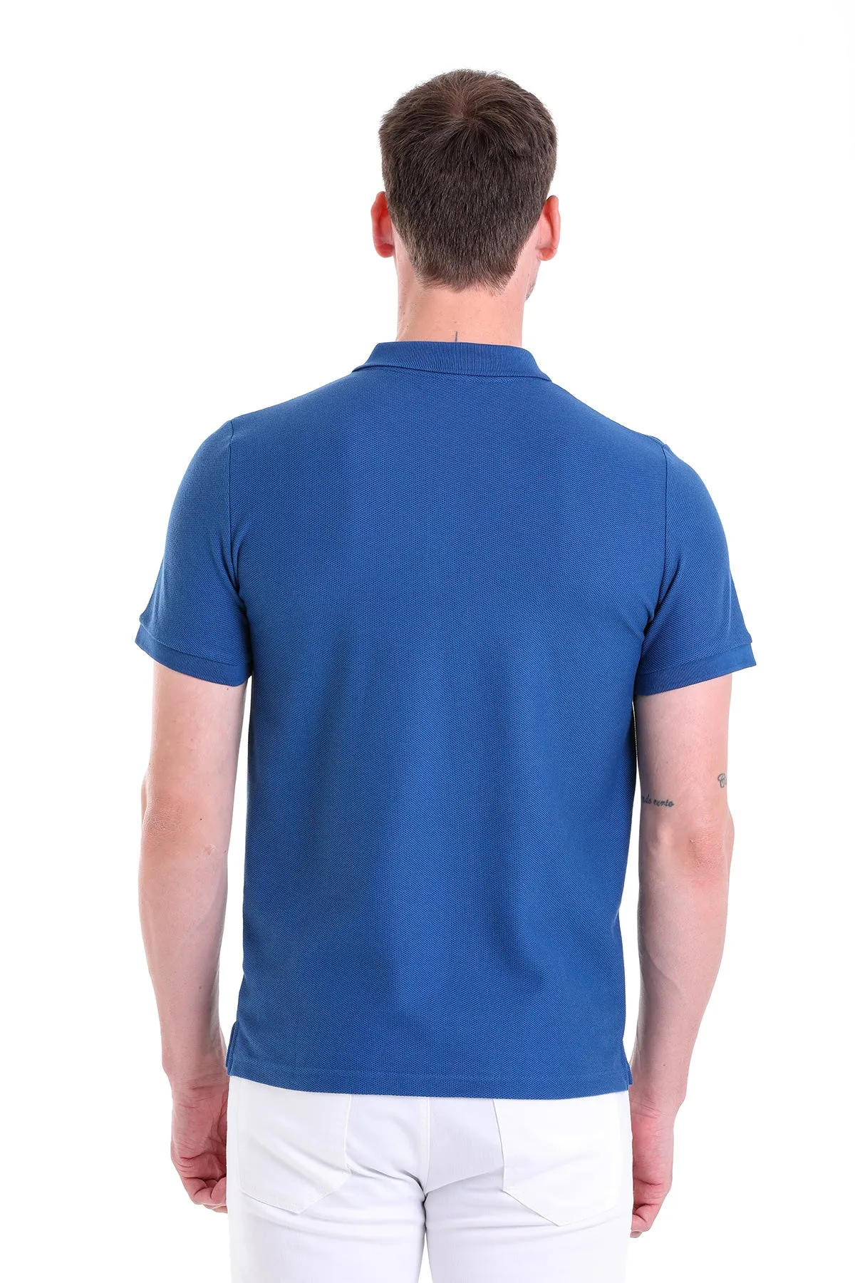 Regular Fit Basic 100% Cotton Indigo Polo T-Shirt