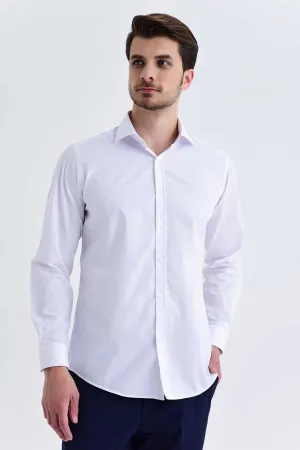 Regular Fit Plain Cotton Blend Dress Shirt, White