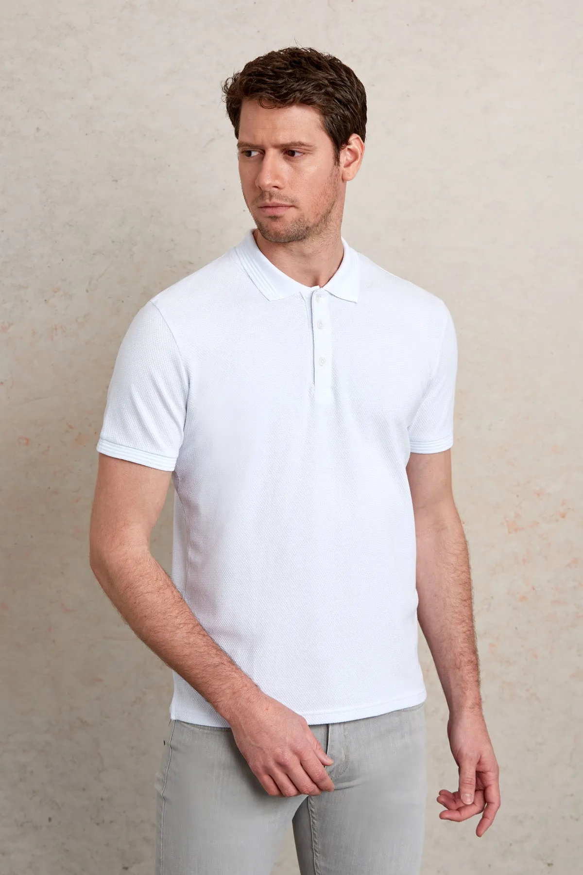 Regular Fit White Cotton Polo T-Shirt