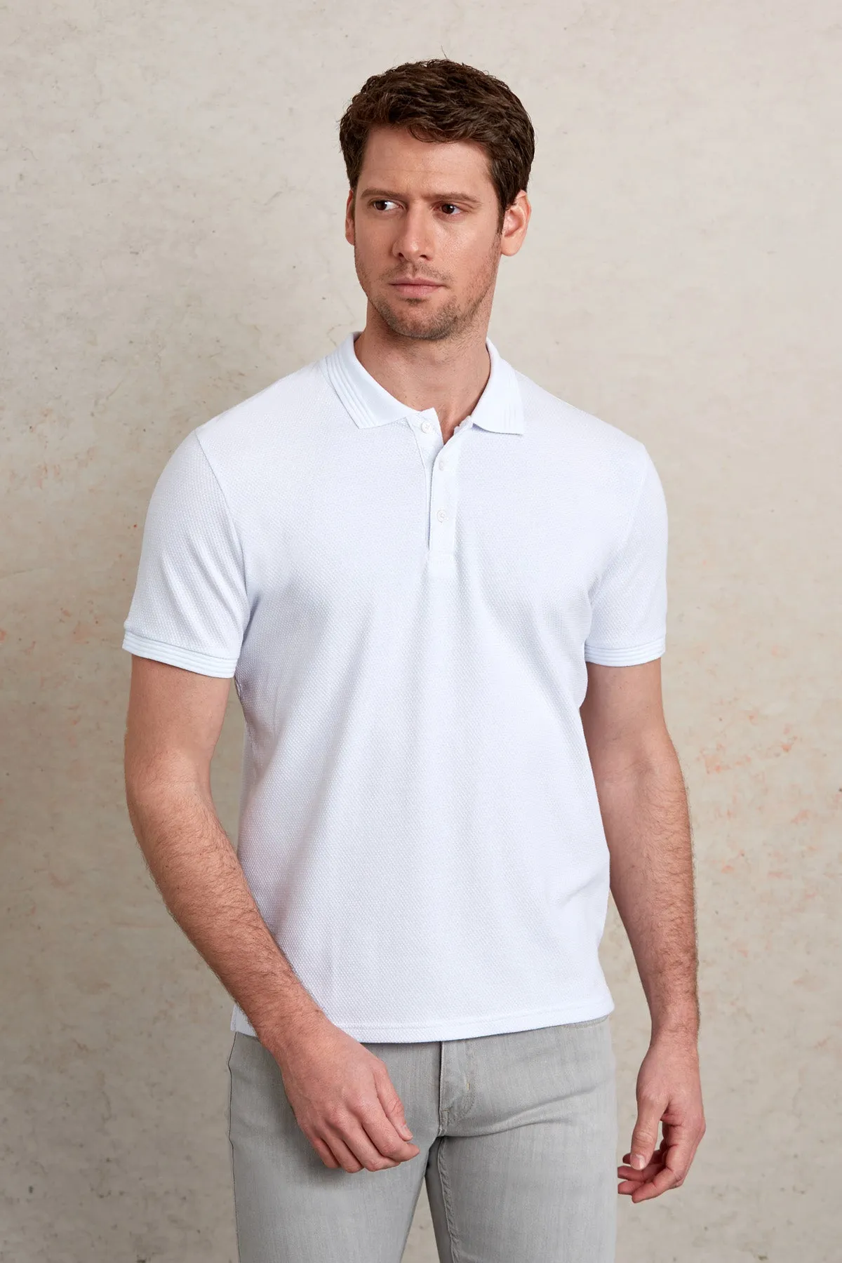 Regular Fit White Cotton Polo T-Shirt