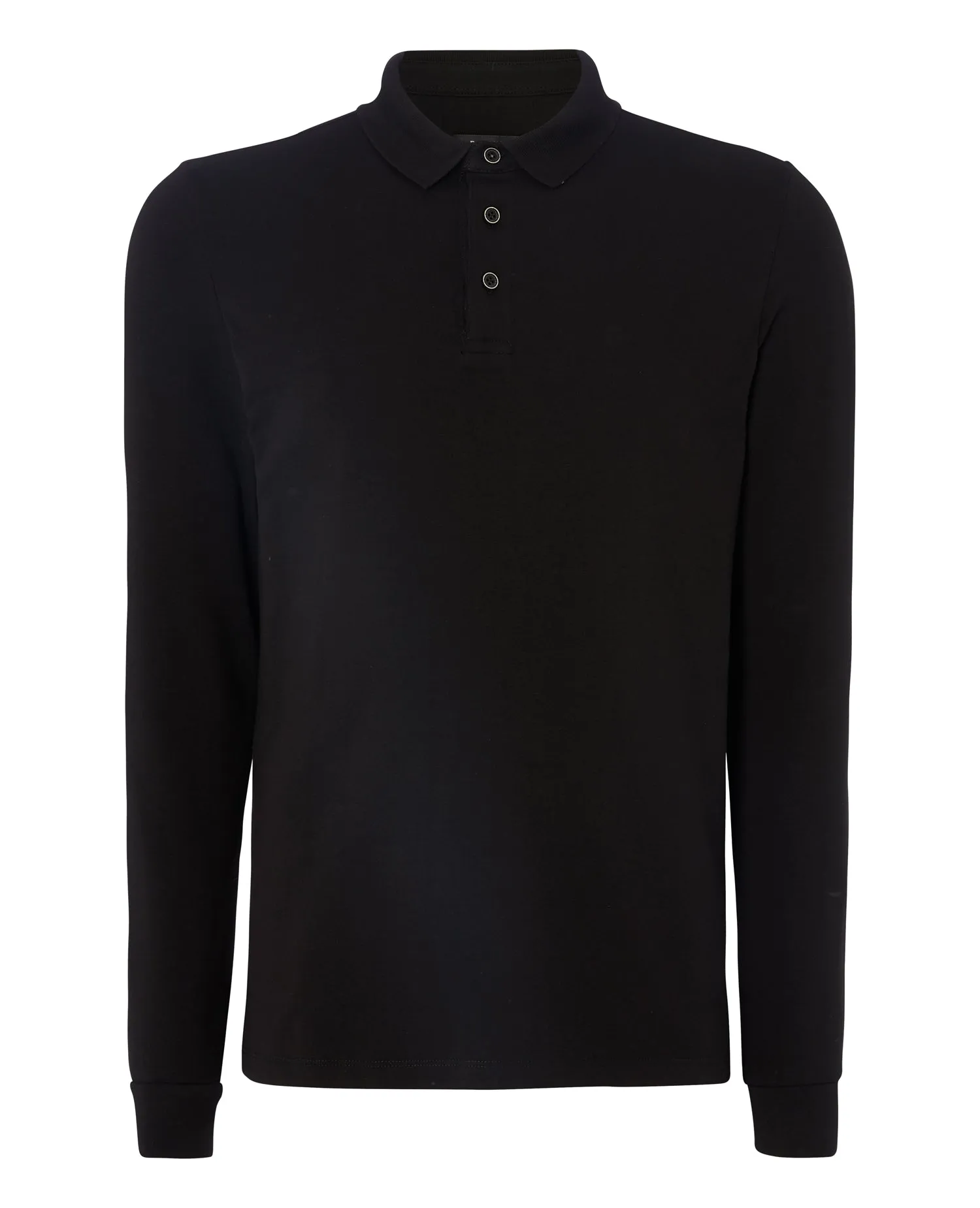 REMUS UOMO Long Sleeve Cotton Stretch Polo Shirt/Black - New AW21