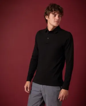 REMUS UOMO Long Sleeve Cotton Stretch Polo Shirt/Black - New AW21