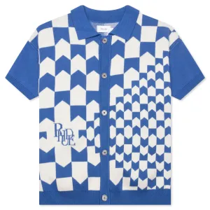 Rhacing Checkered Knit Polo - Ivory/Blue