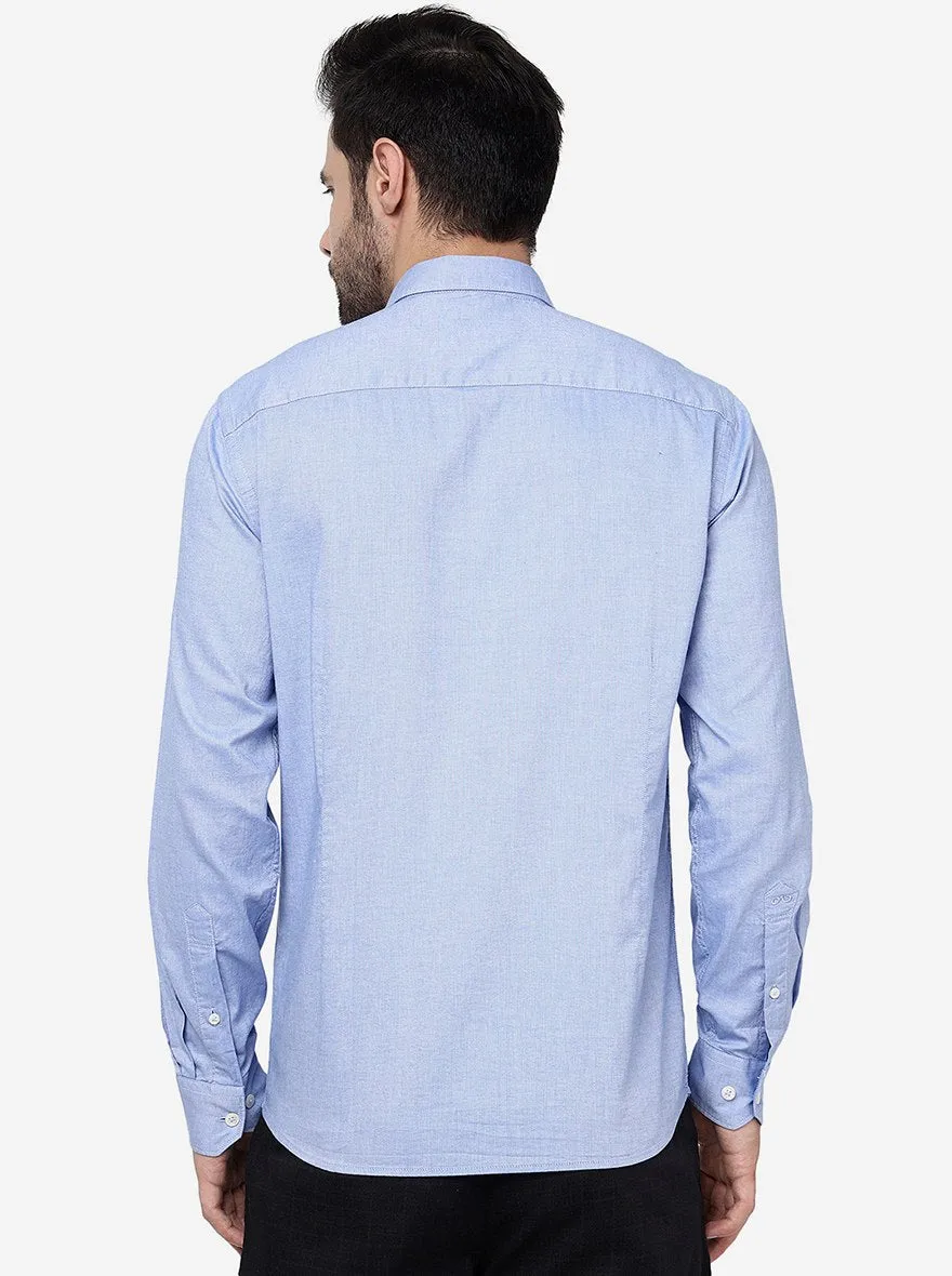 River Blue Solid Slim Fit Semi Casual Shirt | JadeBlue