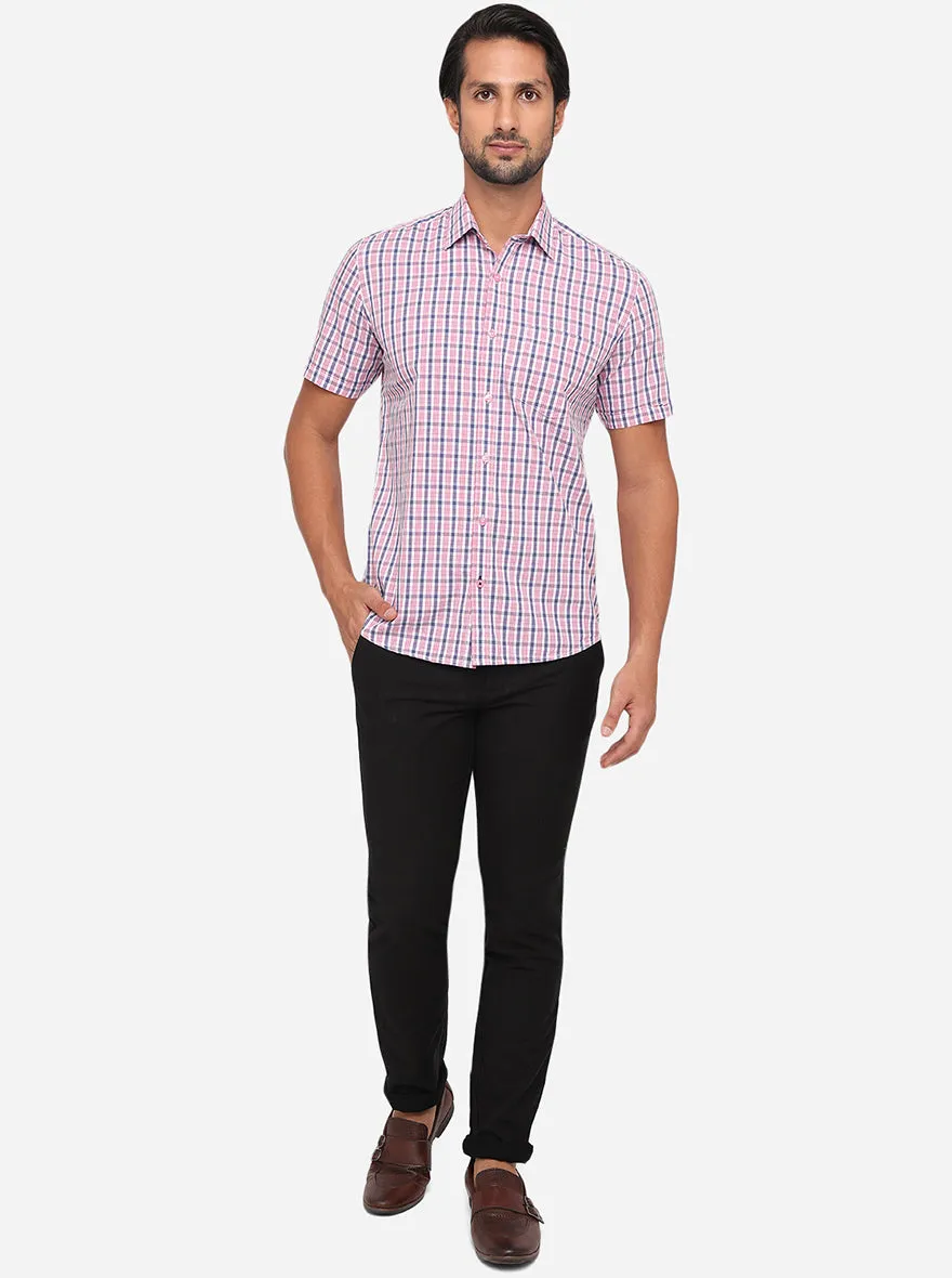 Rose Pink Checked Slim Fit Semi Casual Shirt | Greenfibre