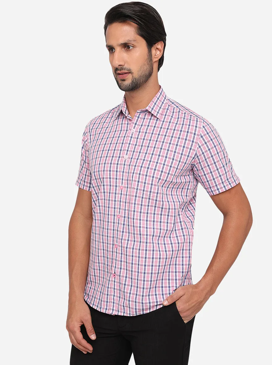 Rose Pink Checked Slim Fit Semi Casual Shirt | Greenfibre