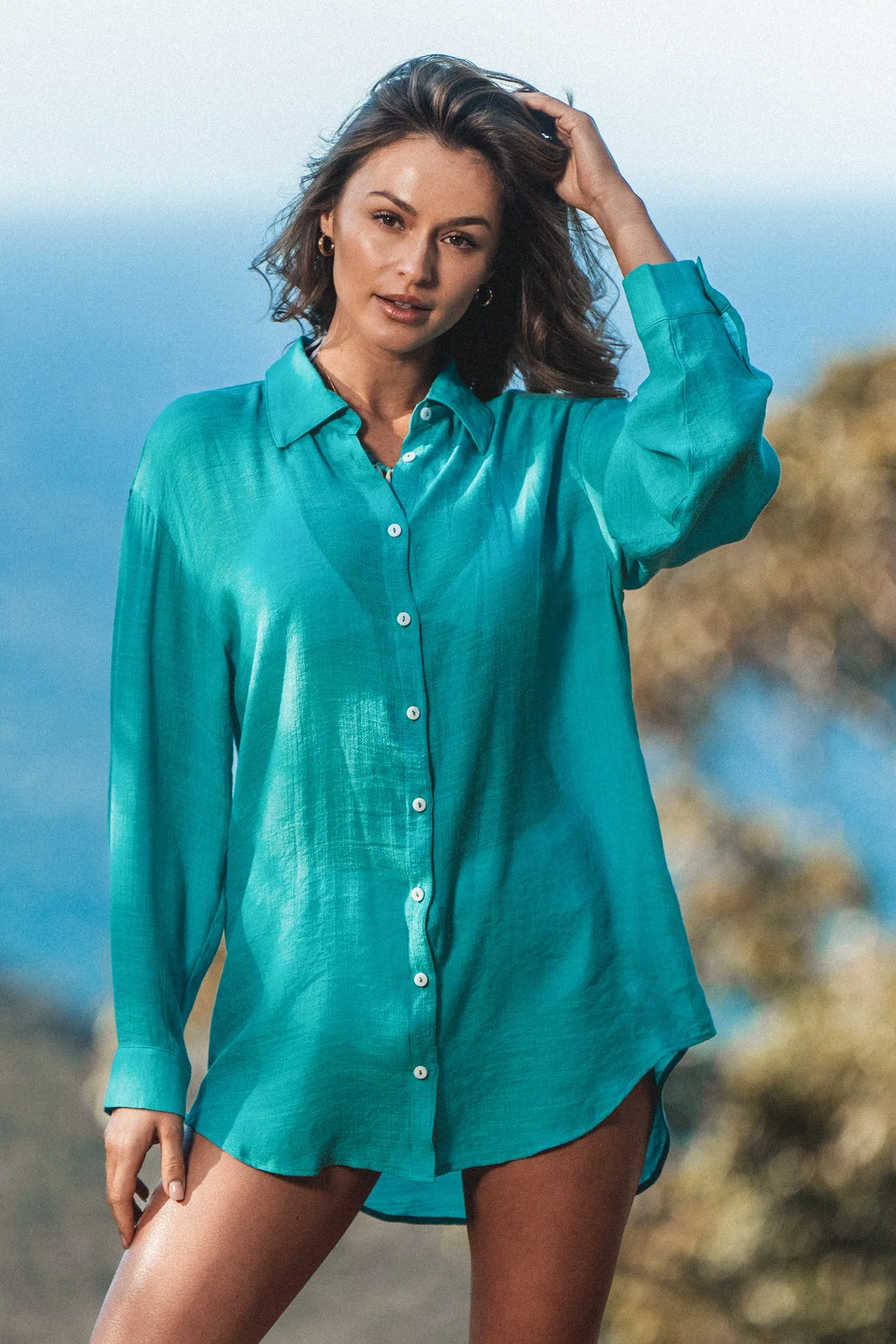 Seafoam Long Sleeve Cover-Up Shirt