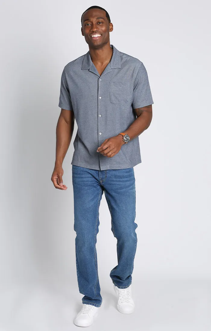 Short Sleeve Knit Oxford Camp Shirt