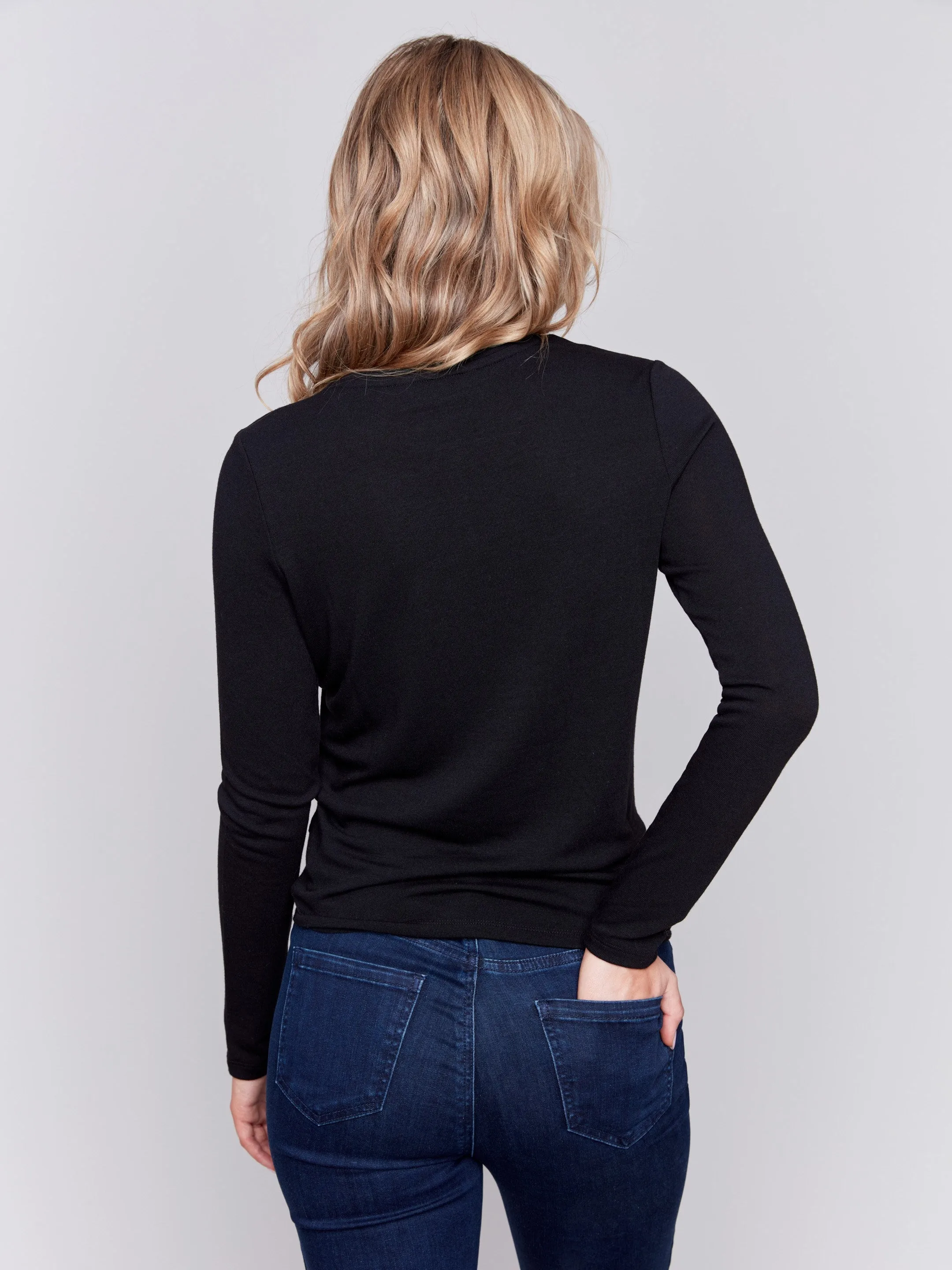 Soft Jersey Top with Front Knot Detail - Black