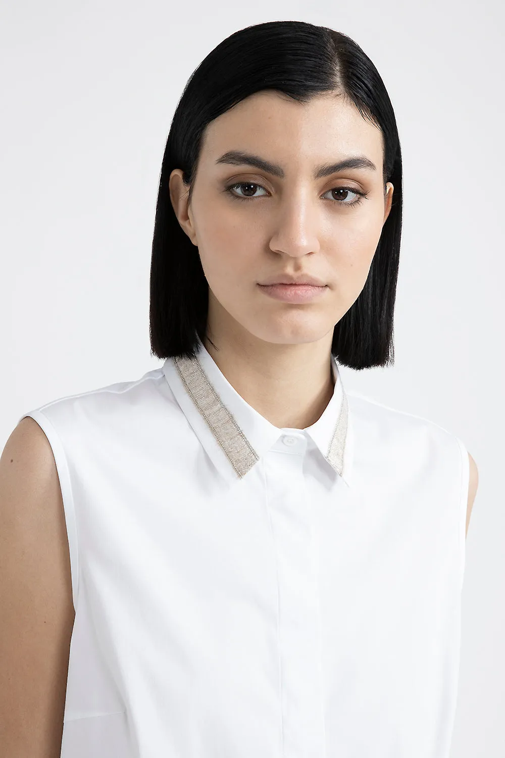 Stretch cotton jersey and poplin top