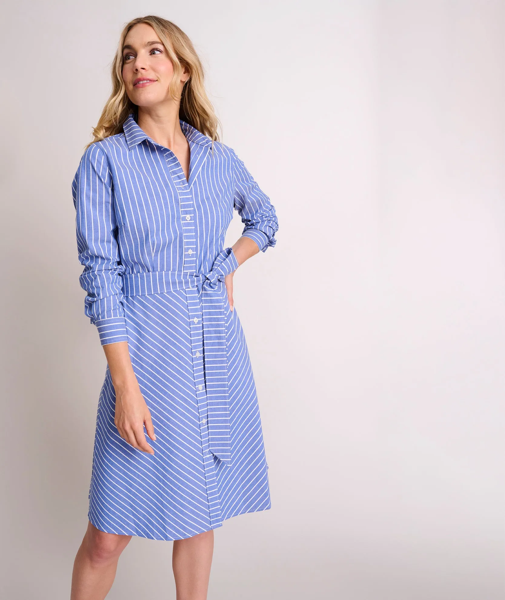 Stretch Cotton Striped Nadia Shirt Dress