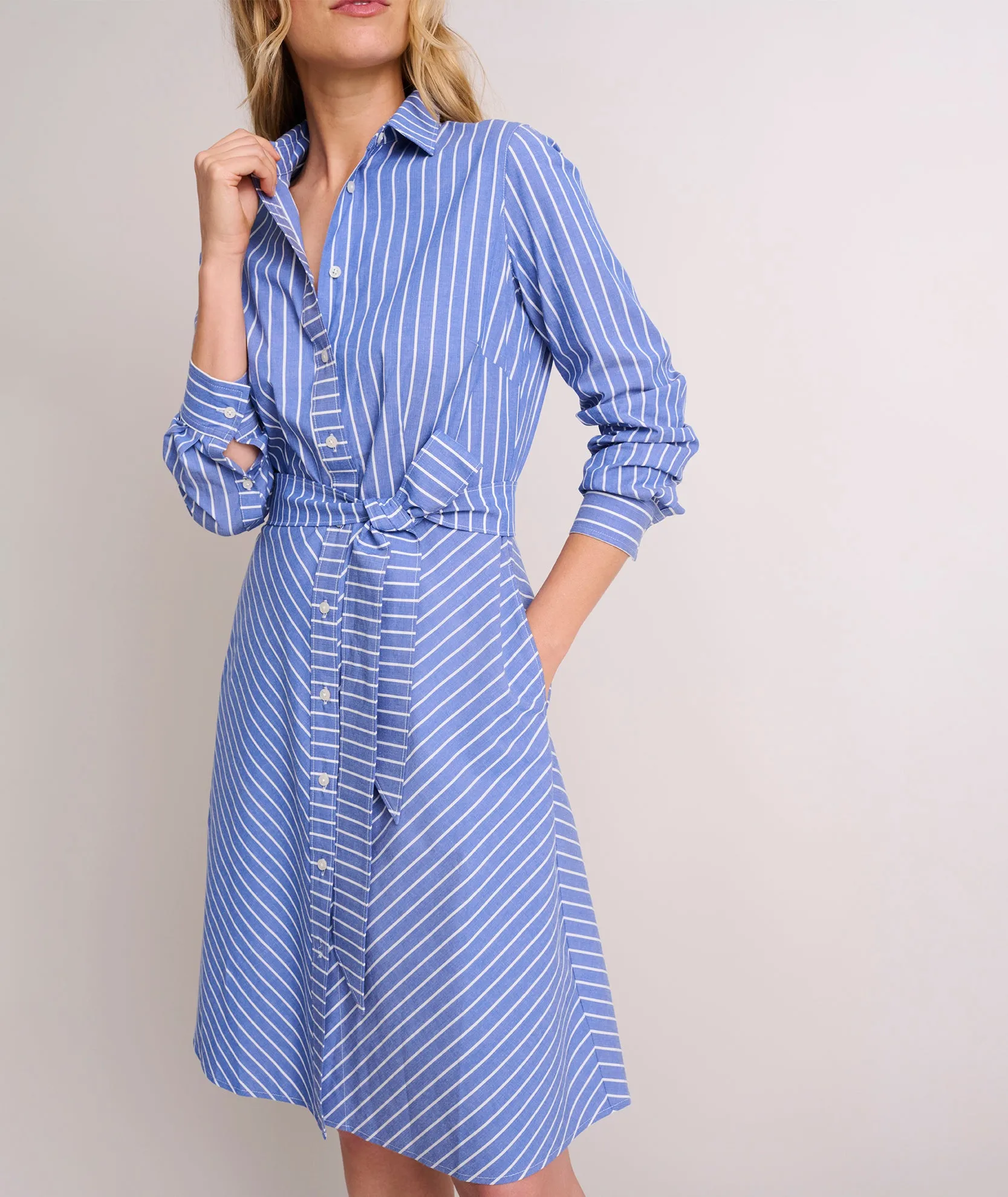 Stretch Cotton Striped Nadia Shirt Dress