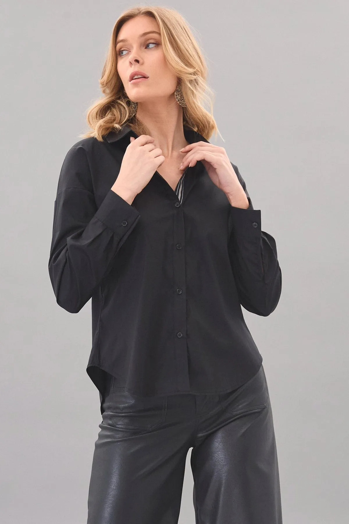 Stretch Poplin Ribbon Shirt