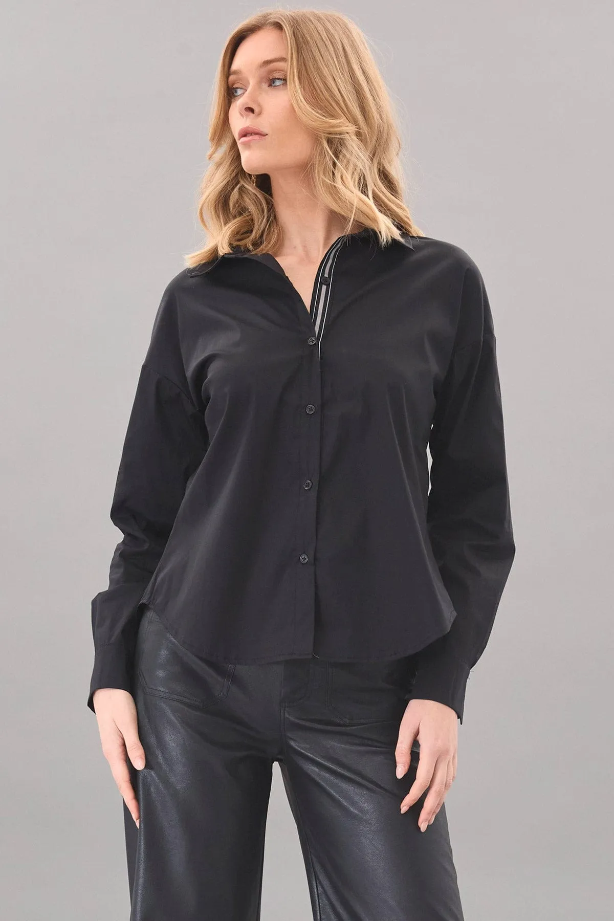 Stretch Poplin Ribbon Shirt