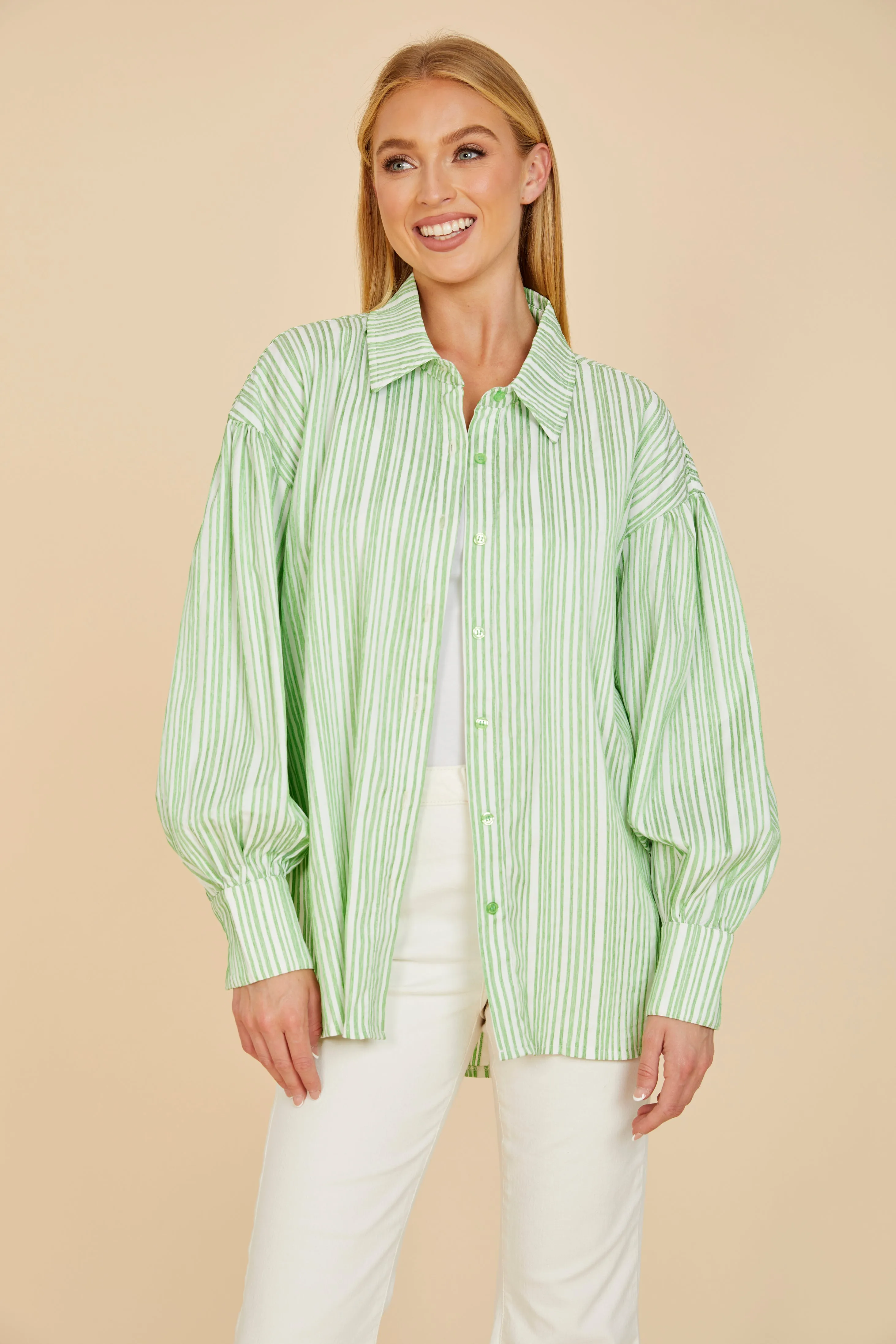 Striped Balloon Sleeve Shirt