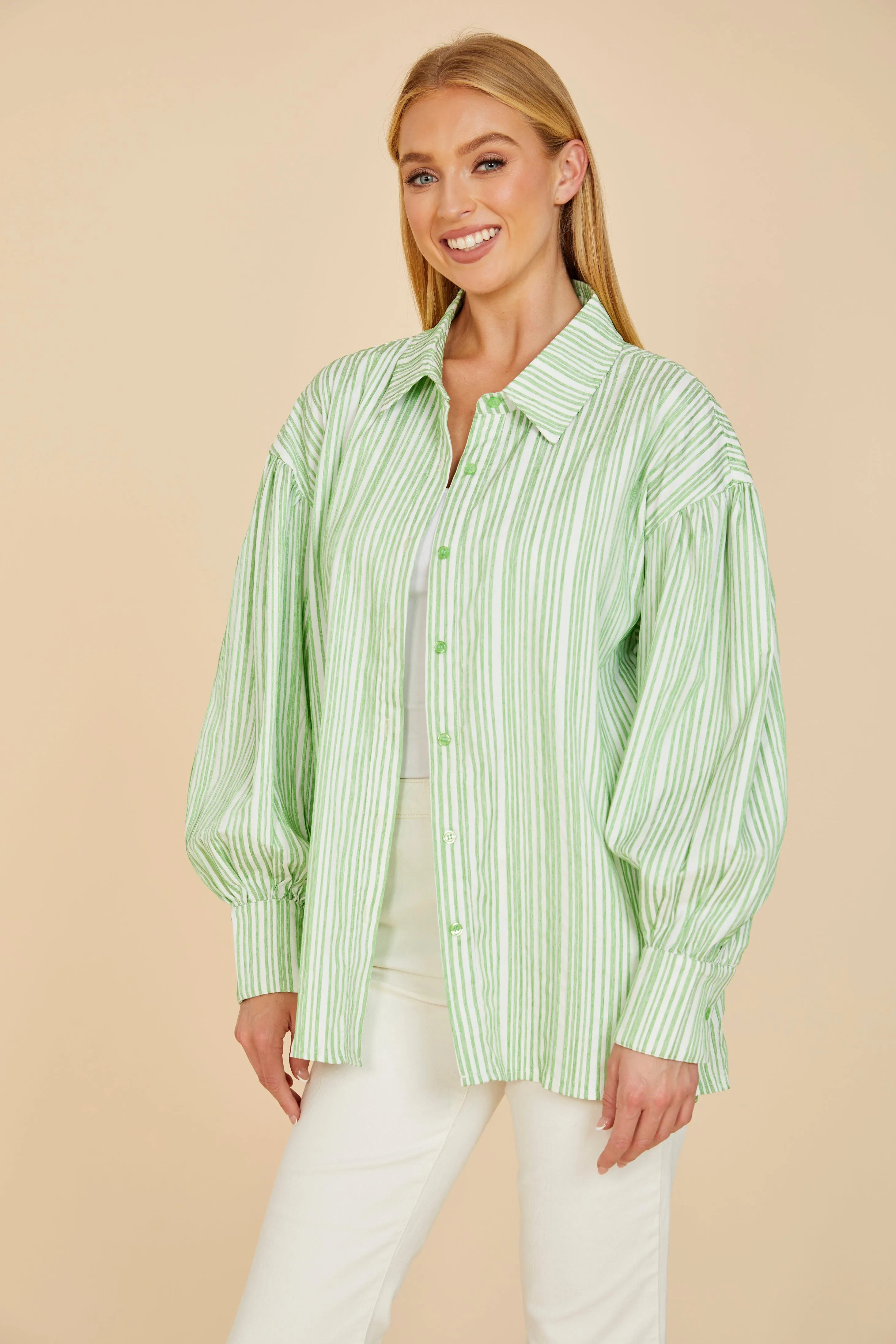 Striped Balloon Sleeve Shirt