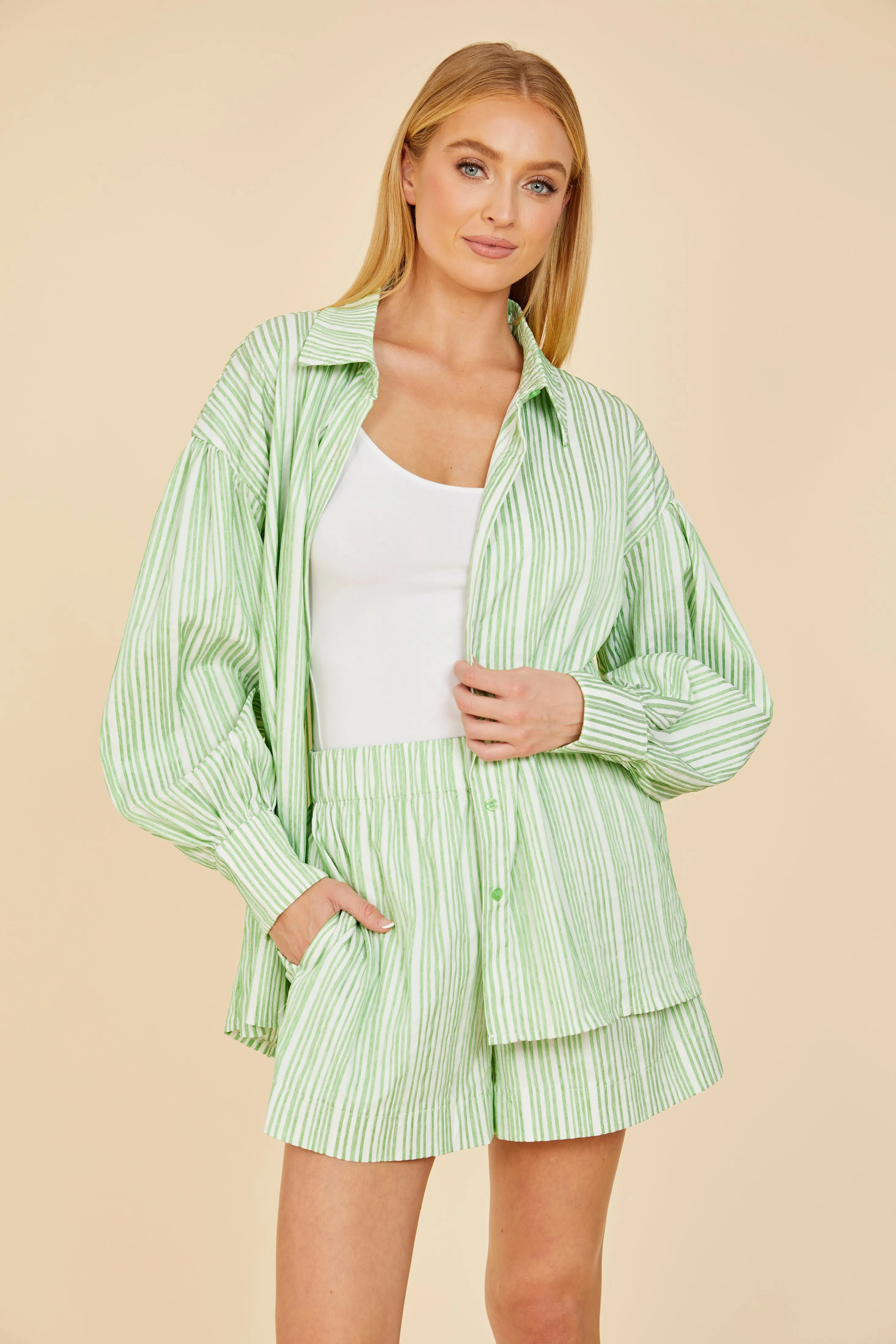 Striped Balloon Sleeve Shirt