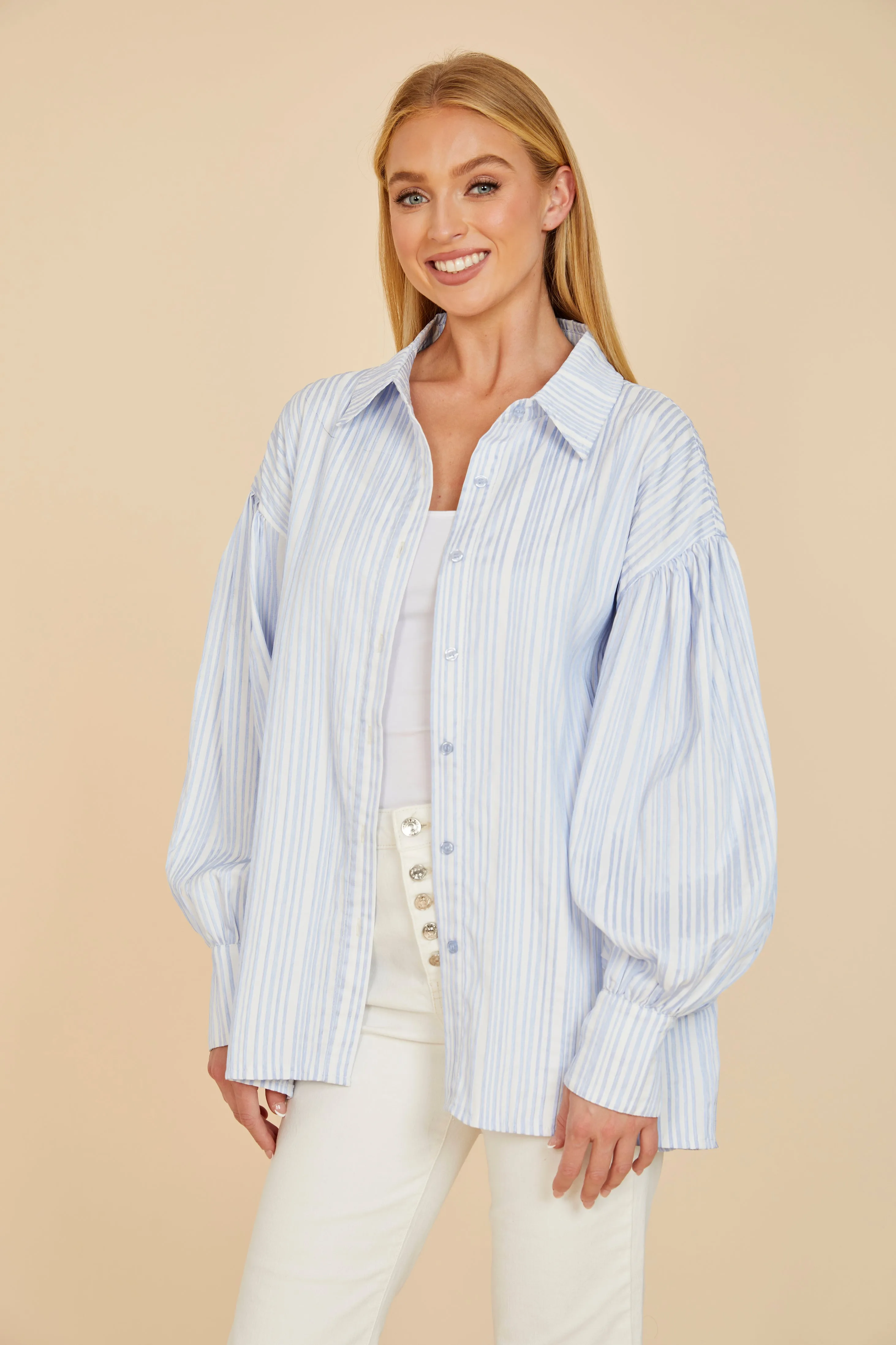 Striped Balloon Sleeve Shirt